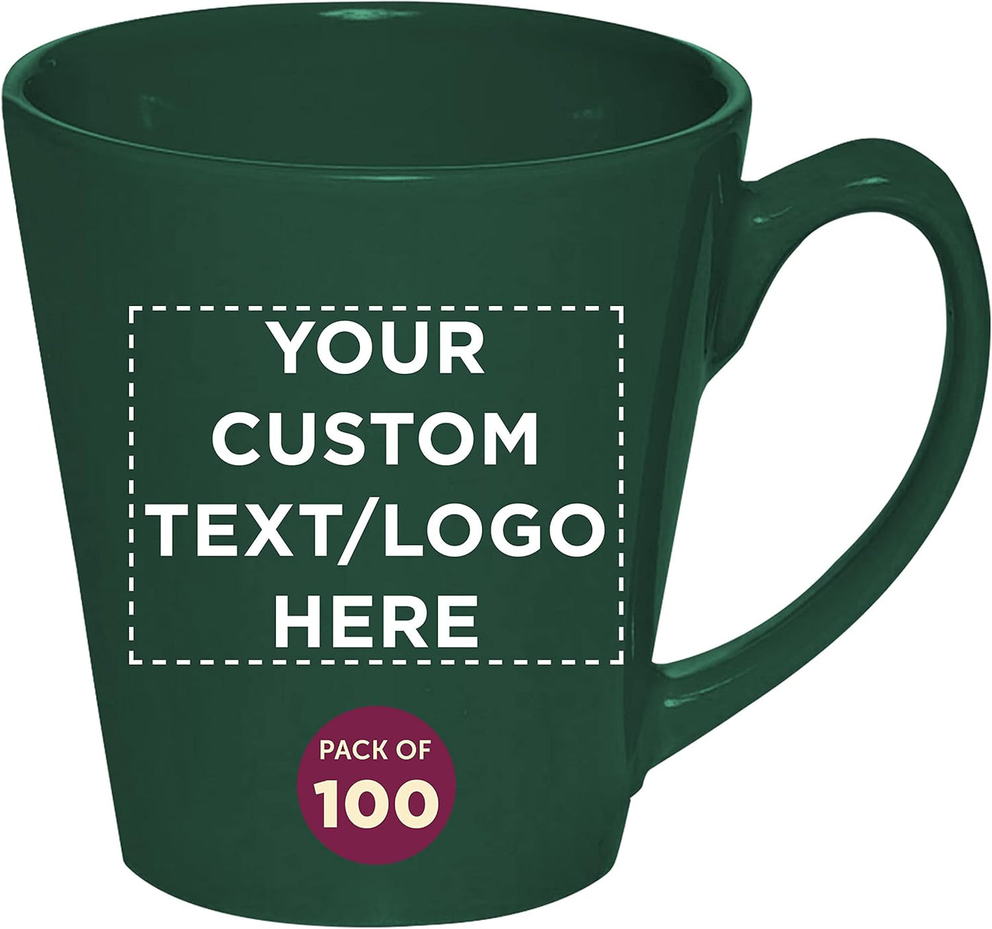 DISCOUNT PROMOS Custom Glossy Ceramic Latte Coffee Mug 12 oz. Set of 100, Personalized Bulk Pack - Perfect for Tea, Espresso, Cappuccino, Hot Cocoa - Green