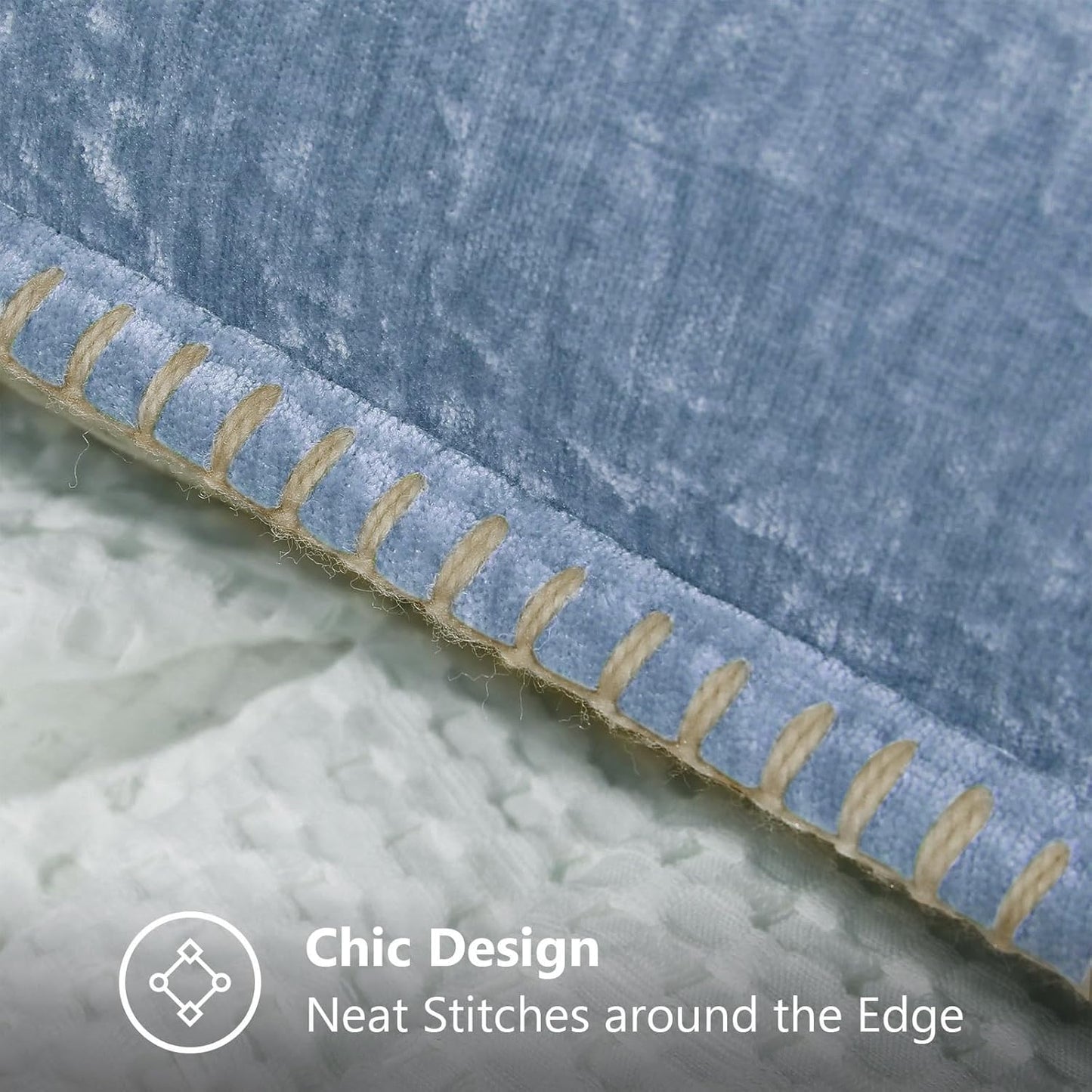 decorUhome Chenille Soft Throw Pillow Covers 12x20 Set of 2, Lumbar Velvet Farmhouse Neutral Decorative Euro Pillow Covers with Stitched Edge for Couch Sofa Bed Home Decor, Blue