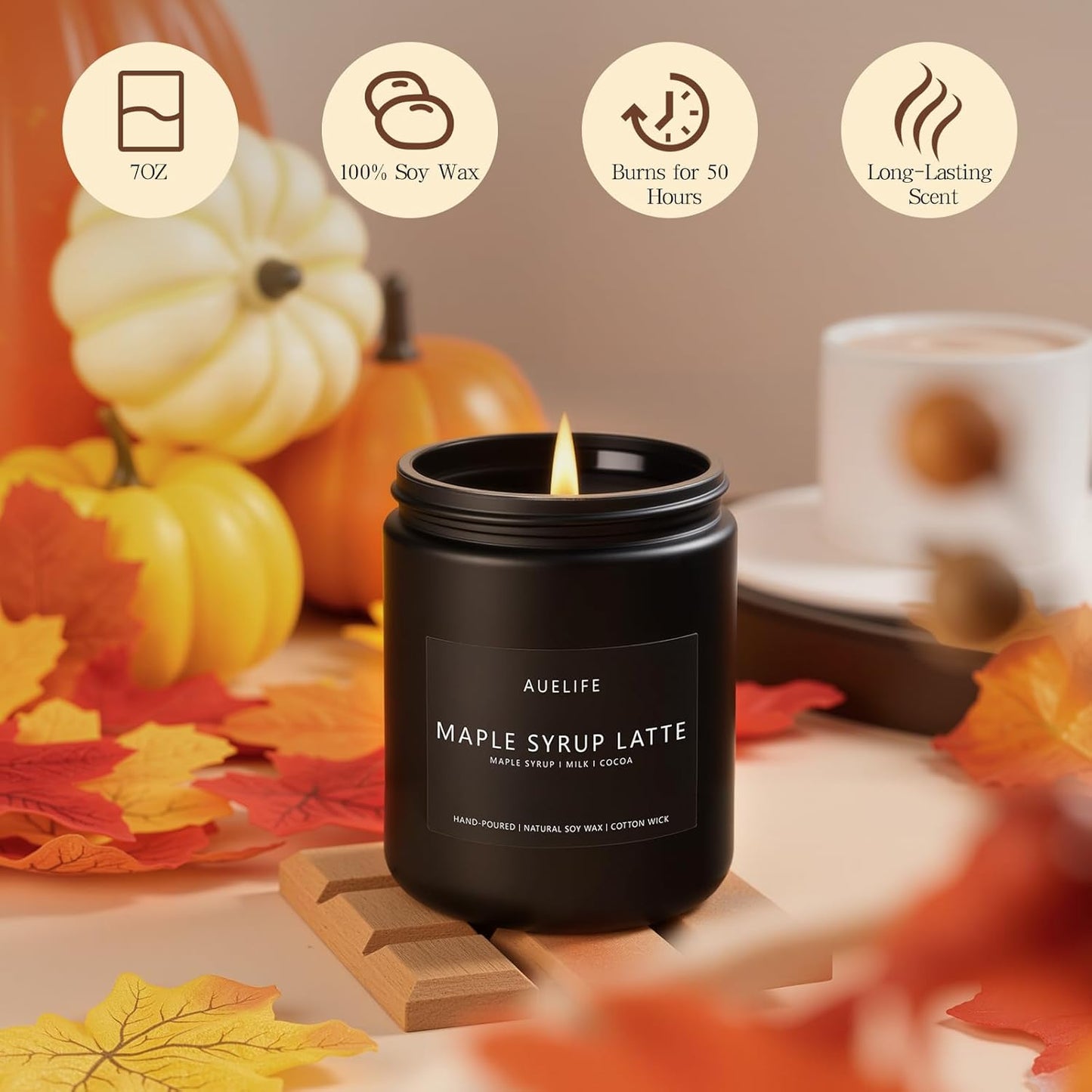 Fall Candle-Maple Syrup Latte Scented Candles for Home Decor, 7 oz Natural Soy Wax, Sweet & Cozy Autumn Candle, Aromatherapy Candles Gift for Coffee Lovers & Thanksgiving