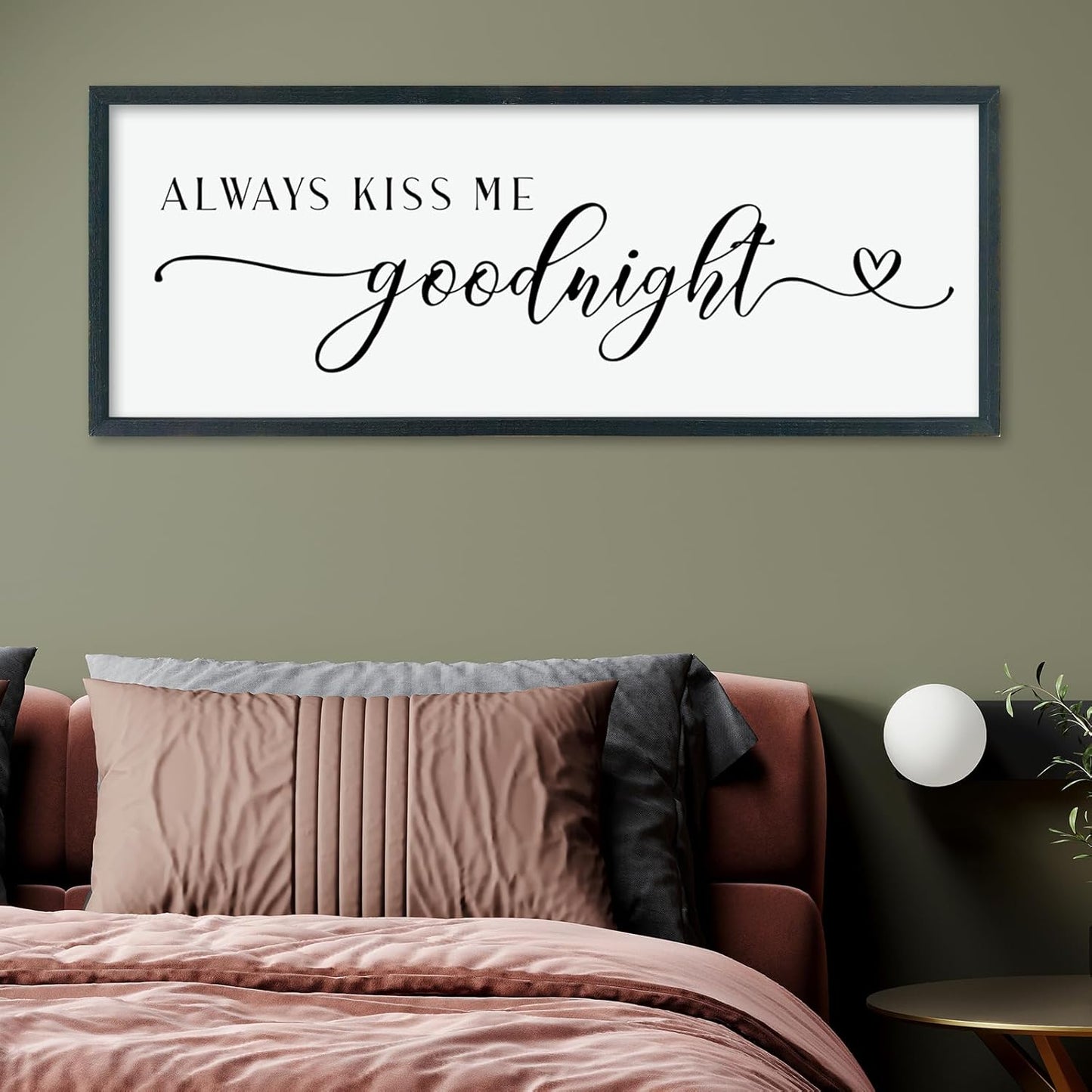 comurdyo Always Kiss Me Goodnight Sign for Bedroom Above bed Wall Decor 40''×15'' Large Wood Frame For Couples Over Bed Hanging Wall Art (Black)