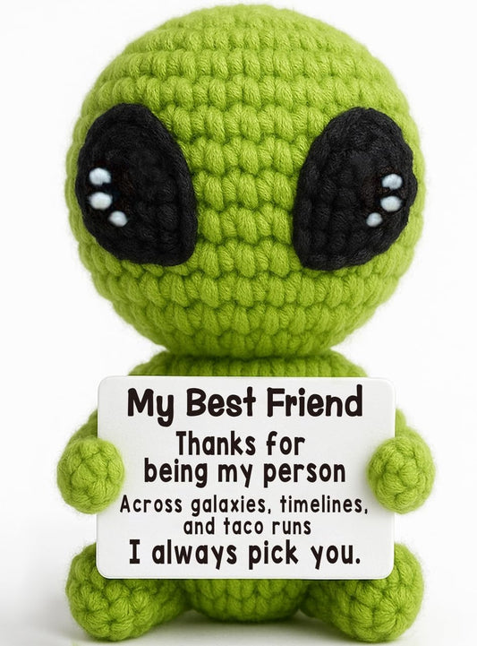 Christmas Unique Long Distance Friendship Gifts Cute Crochet Alien Plush Handmade My Person Fun Figures for Childhood Friends Besties Birthday