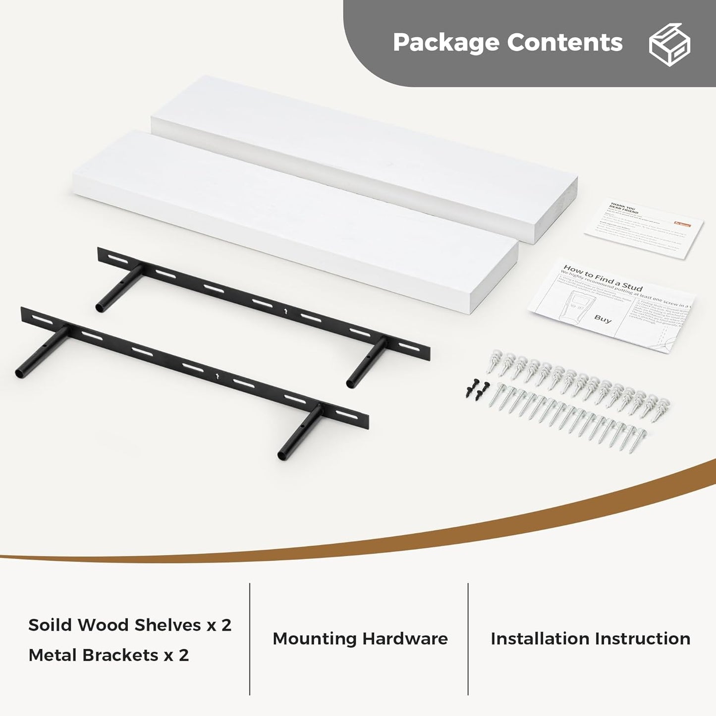 Fun Memories Handcrafted European Pine Floating Shelves - Natural Rustic Wooden Wall Shelf Set of 2-24 Inch Storage Shelf Display Shelf for Kitchen Bathroom Living Room Bedroom Farmhouse - White