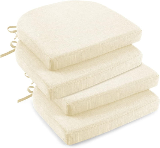downluxe Indoor Chair Cushions for Dining Chairs, Soft and Comfortable Textured Foam Kitchen Chair Pads with Ties and Non-Slip Backing, 16" x 16" x 2", Beige, 4 Pack