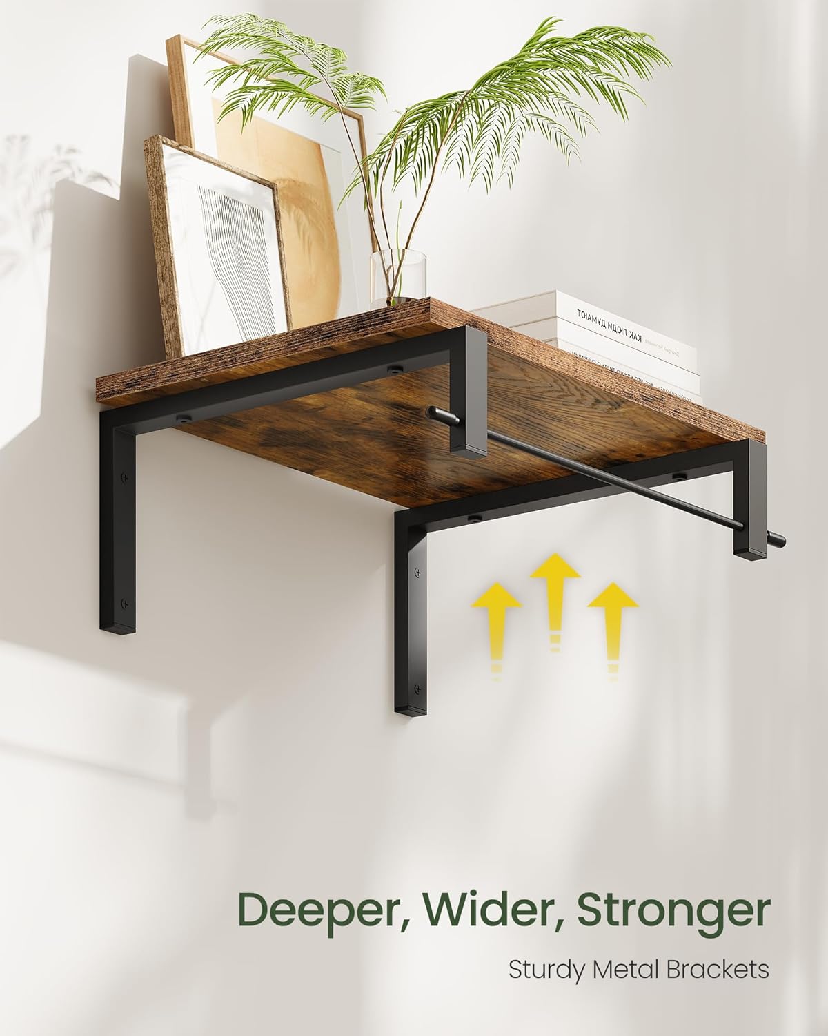 Deep Floating Shelves for Wall, 12 inch Wall Mounted Shelves Set of 2, Wide Floating Shelves for Living Room, Bedroom, Study, Bathroom, Rustic Brown and Black TBJ02P2BF