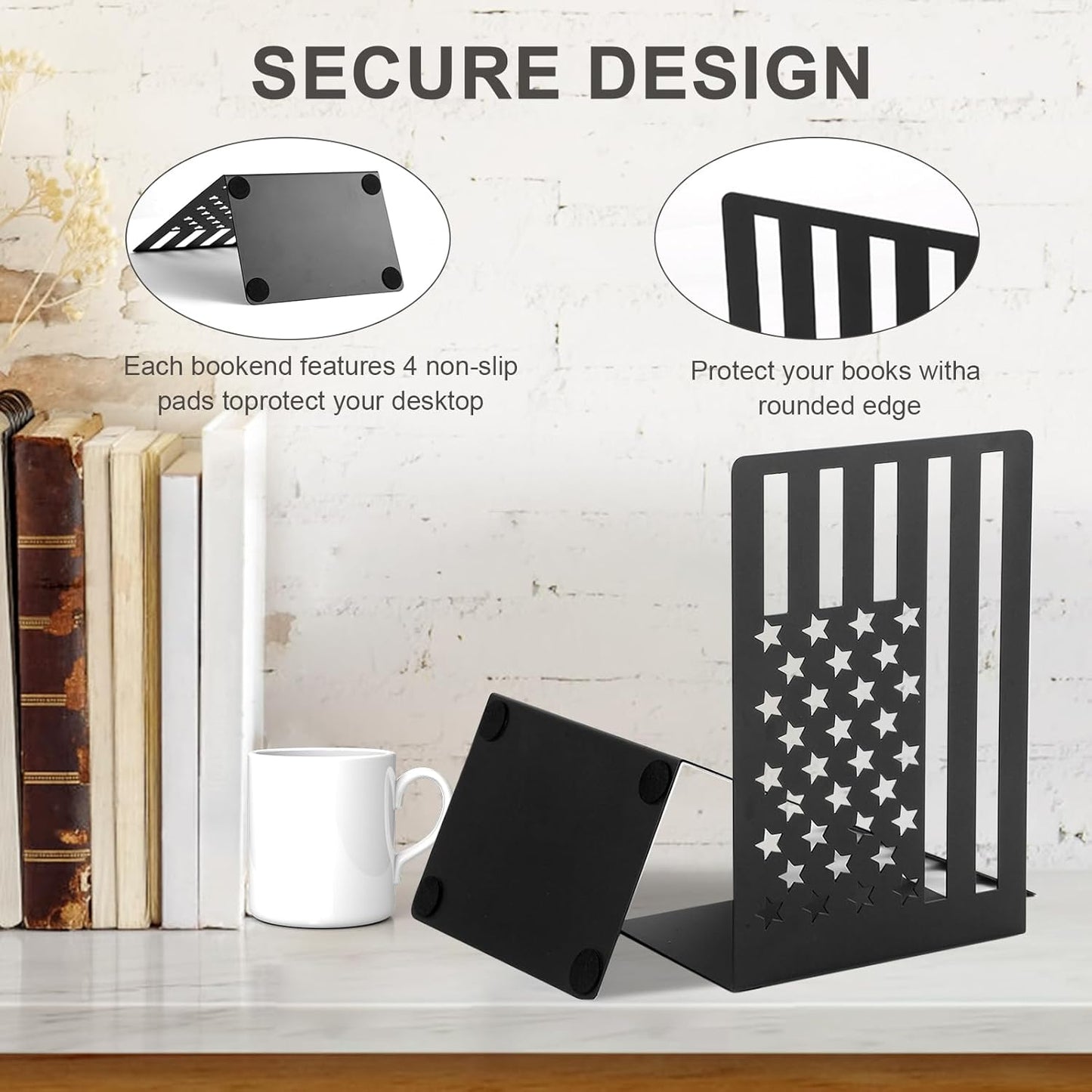 Metal Bookends for Bookshelves and Magazines - Strong Heavy Duty Book Dividers for Home, Office and School