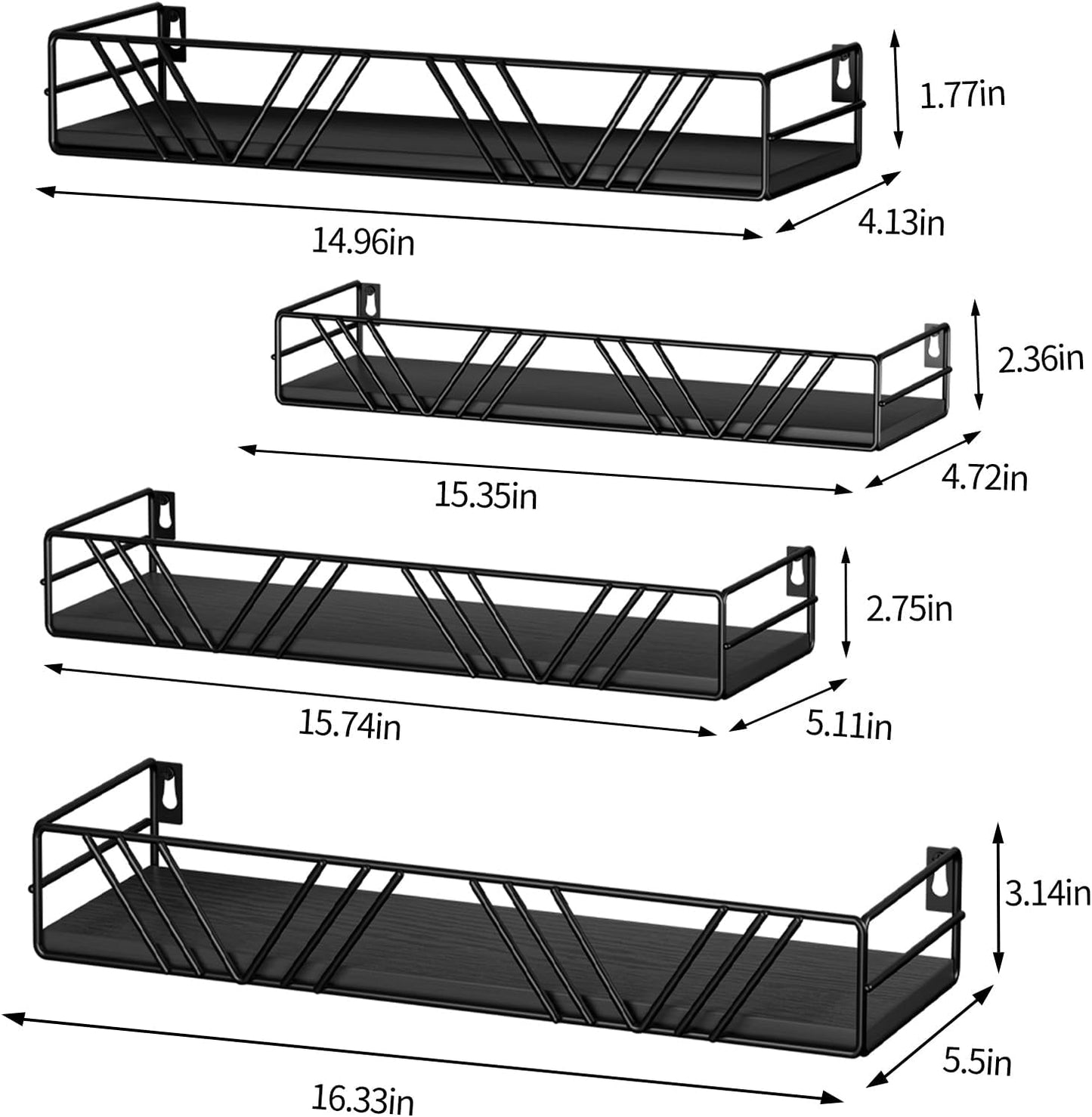 Floating Shelves for Wall Set of 4, Different Sizes Mounted Wood Floating Shelf, Wall Shelves for Living Room,Bedroom, Bathroom, Kitchen, Farmhouse Decor, Office