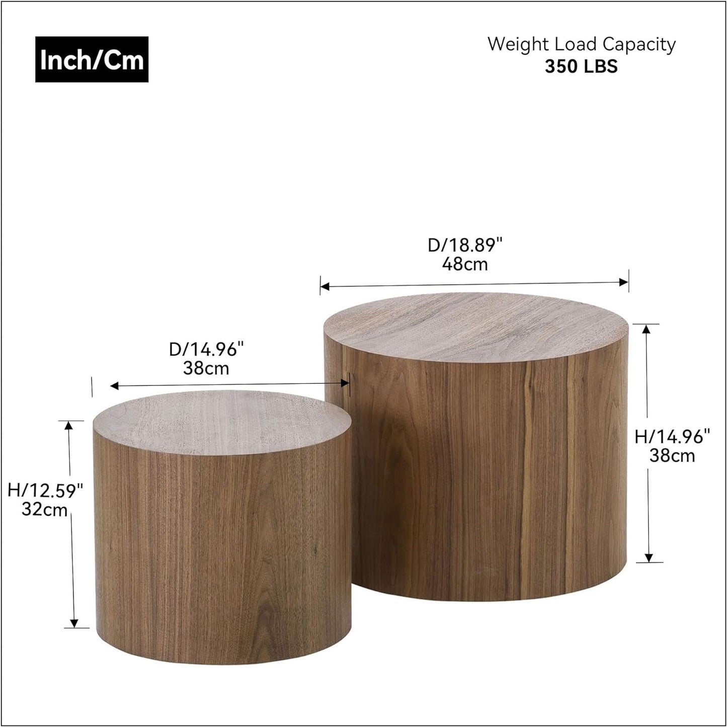 Nesting Coffee Table Set of 2, Round Side Tables Set, Wooden Accent Table, Modern End Tables, Minimalist Circle Table for Small Space Living Room Bedroom, Walnut