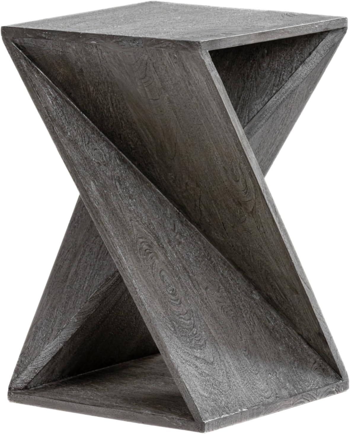 Modern Hand Made One-of-a-Kind Carved Mango Wood End Table, Farmhouse Side Table,Farmhouse End Table,Living Room,Bedroom, Accent Table, Contemporary Architectural Designed Grey,Assembled