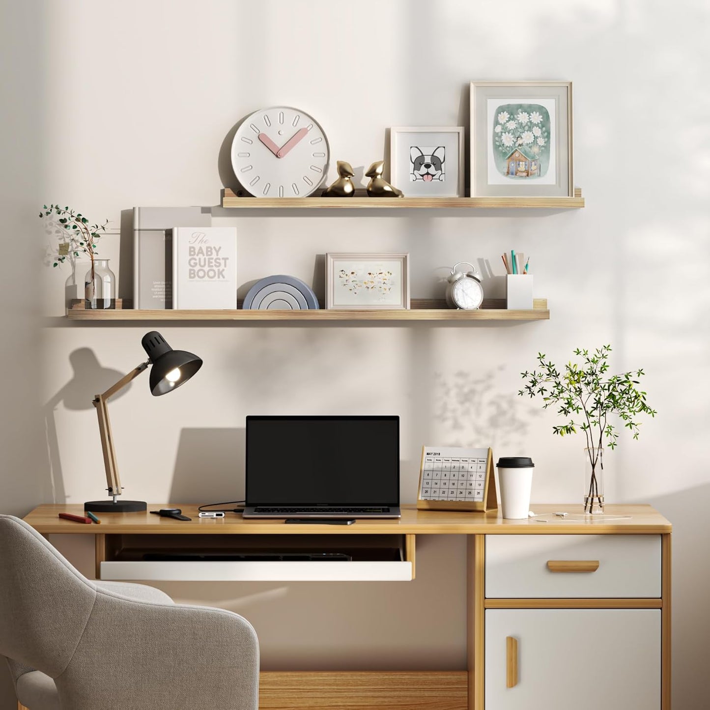 Floating Shelves for Wall, Picture Ledge Shelf 48 Inch Solid Wood Set of 2, Rustic Wall Shelves with Lip, Kids Bookshelf, Photo & Picture Live Edge Floating Shelves for Bedroom, Living Room, Kitchen