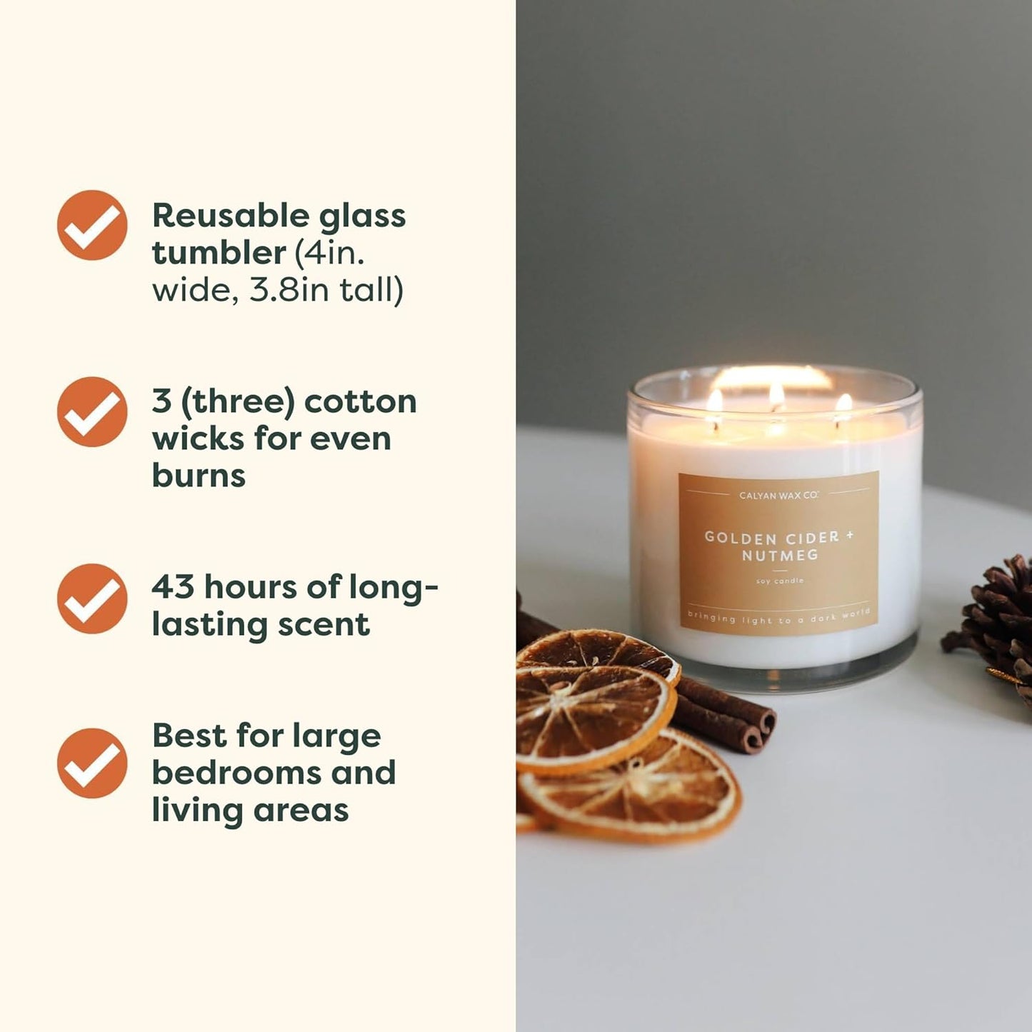 Calyan Wax Co. Holiday Scented Candle Set, Holiday Bundle of 4 Scented Candles, Bulk 3 Wick Candles, Non Toxic & Vegan Soy Wax, Candle Gift Set, 43 Hour Burn Time, 14.9oz Each