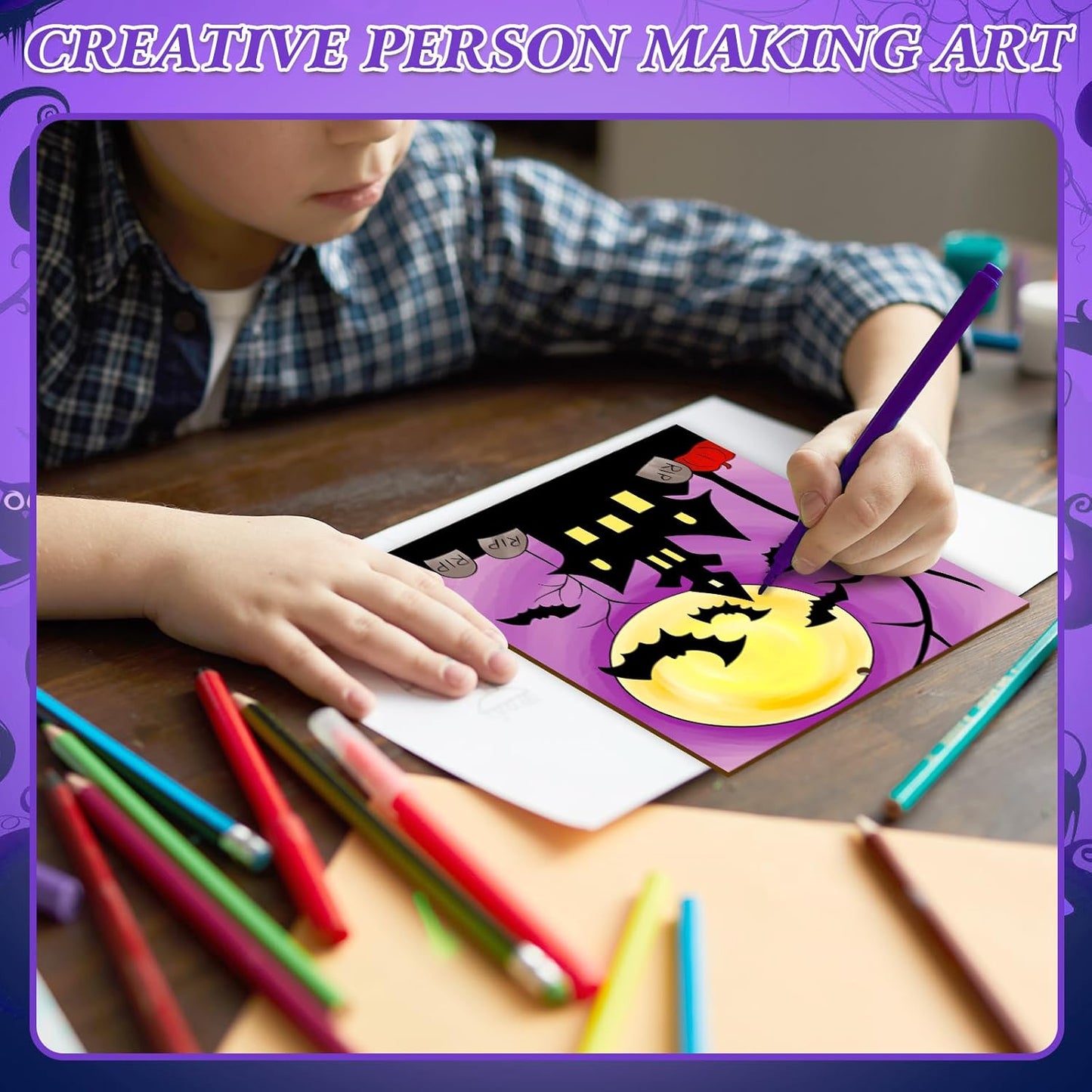 COCHIE 10PCS Large Halloween Unfinished Wood Crafts to Paint for Adults Kids, Bulk Predrilled Wooden Ornaments for Painting, Ghost Witch Bats Paintable Wood Slices Craft Supplies with Ropes