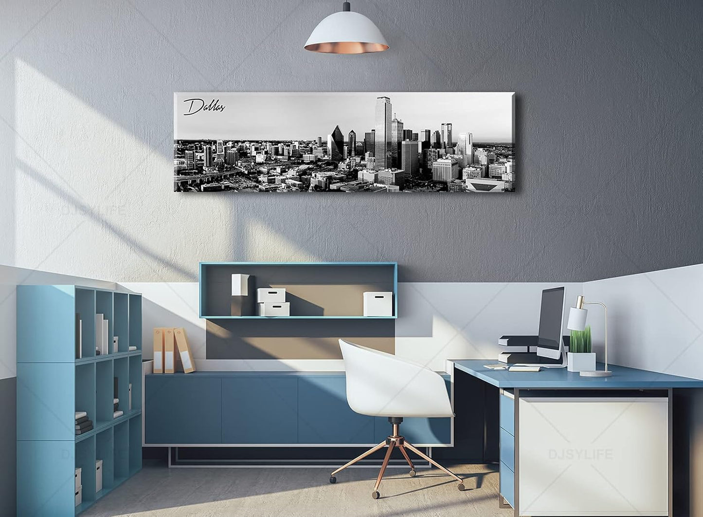 Black and White Wall Art Dallas Skyline Cityscape Skyscrapers Canvas Print Painting Landscape Texas City Buildings Pictures Modern Artwork for Man Room Office Living Room Decoration 13.8"x47.3"
