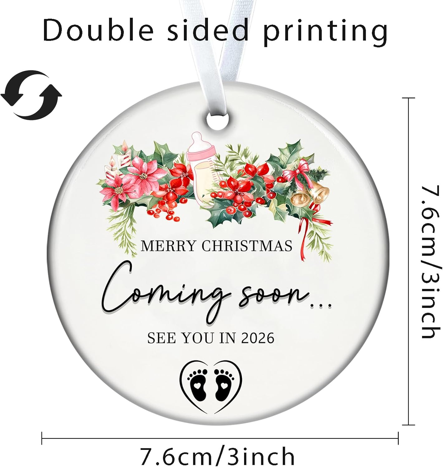 Christmas Ornaments, Expecting Baby Ornament Pregnancy Announcement Merry Christmas Coming Soon See You in 2026 Xmas Hanging Decor Best Gift for Expectant Moms or Grandparents 3 Inch Ceramic