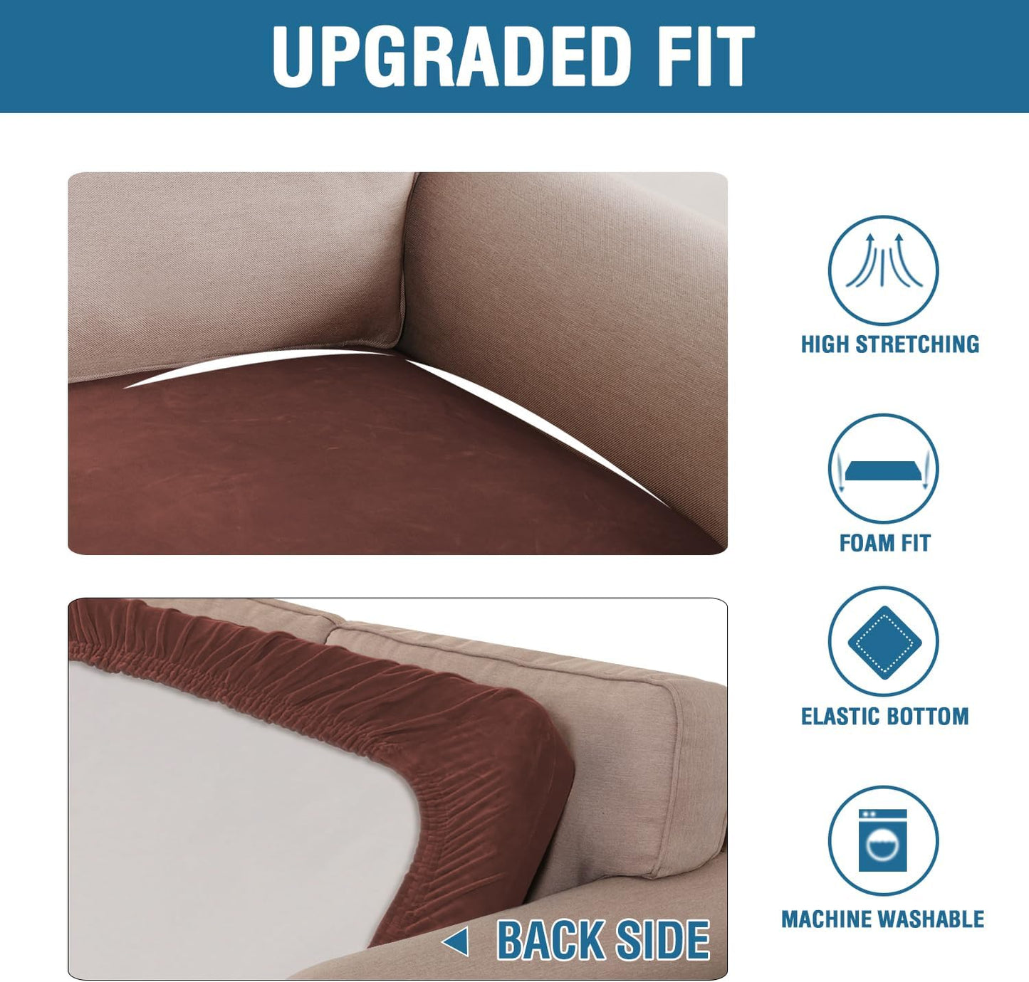 H.VERSAILTEX Velvet Stretch Individual Cushion Cover Plush Cushion Slipcover for Loveseat Sofa Furniture Protector Seat Cushion Sofa Cover (1 Piece Loveseat Cushion Cover, Burnt Brick)