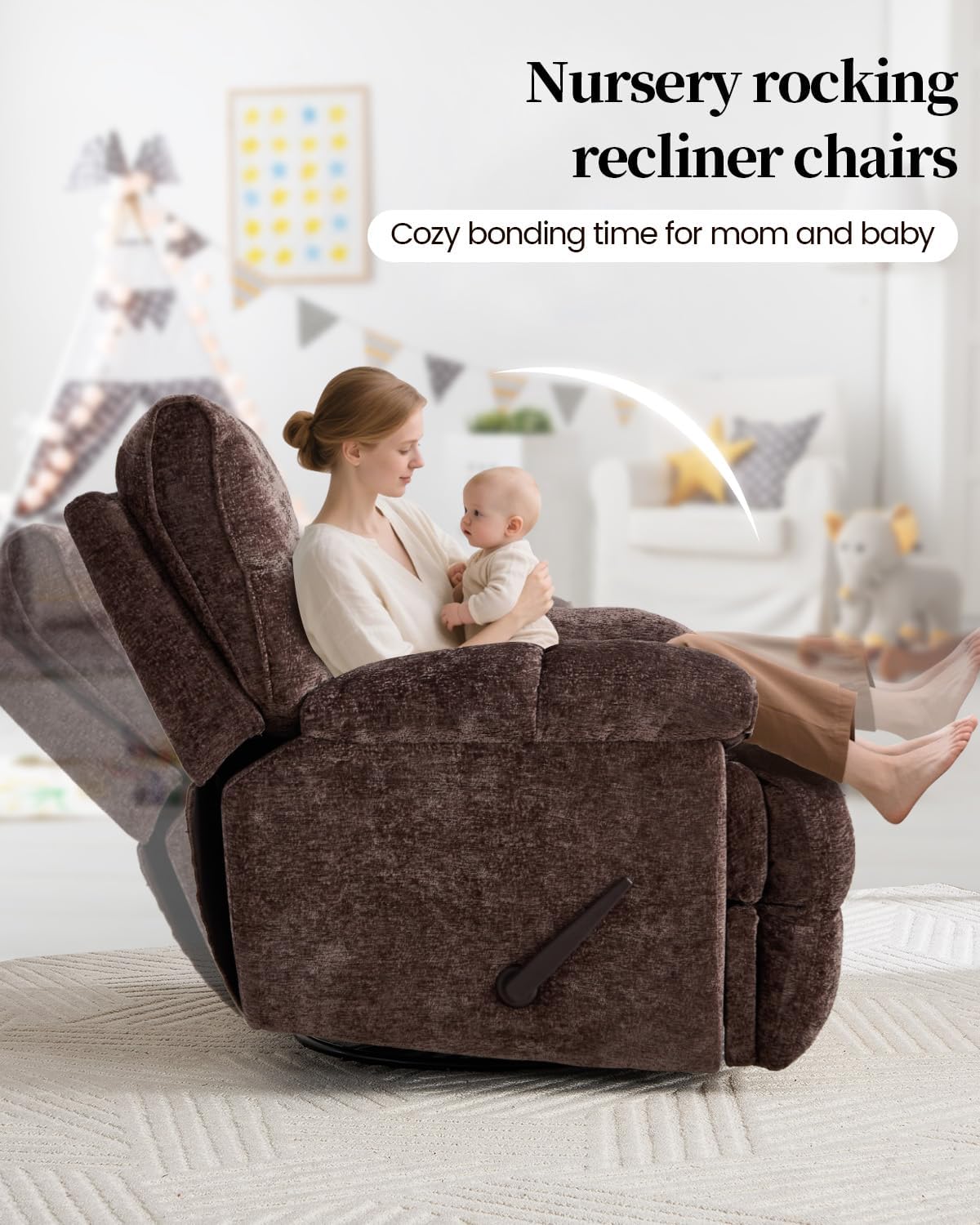 Oversized Recliner Chair Manual Swivel Rocker Recliner for Living Room Chenille Overstuffed Nursery Reclining Sofa Chair Rocking Recliners for Adults 400lbs (Manual, Brown)