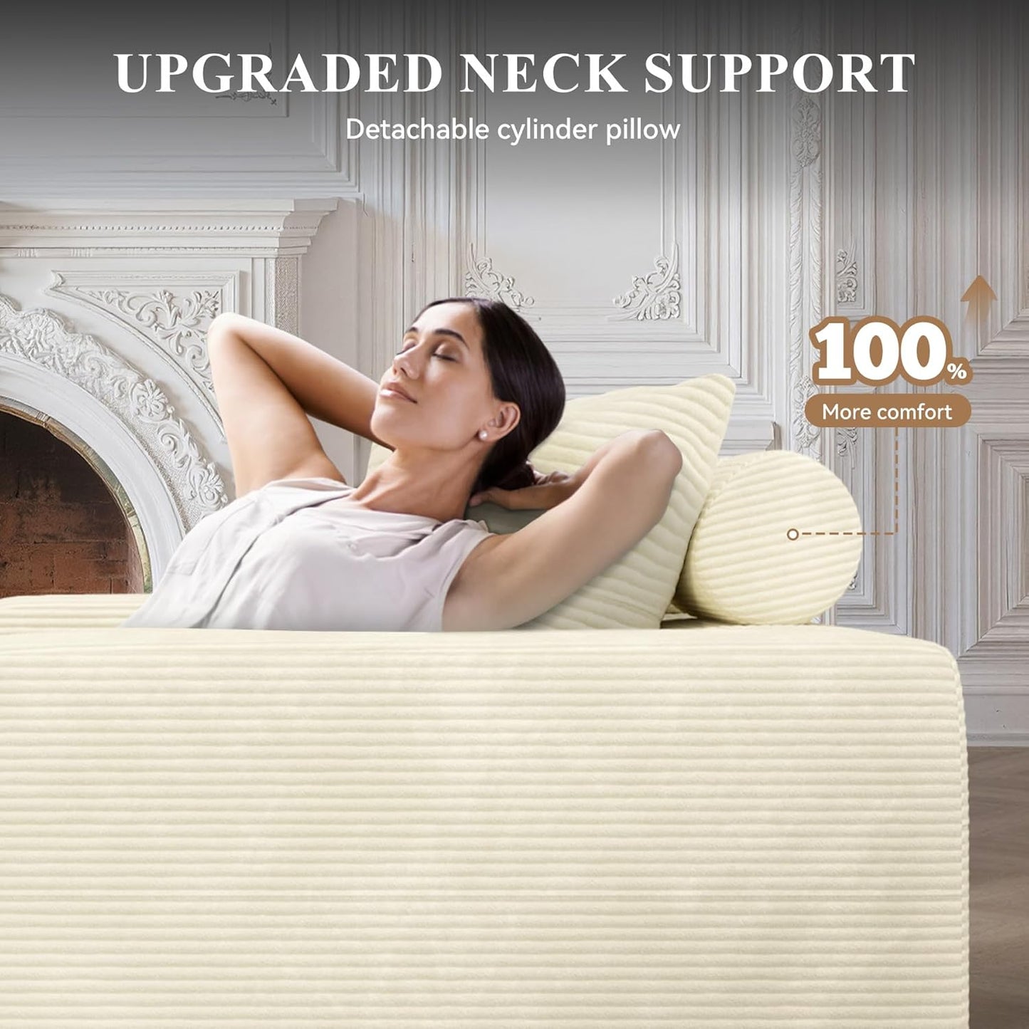 Modular Sectional Sofa with L-Shape Chaise,Cloud Sectional Modern Sleeper Couch with Deep Seat,Sponge Compression Sofas No Assembly Required(Beige-Corduroy Fabric) 1PCS