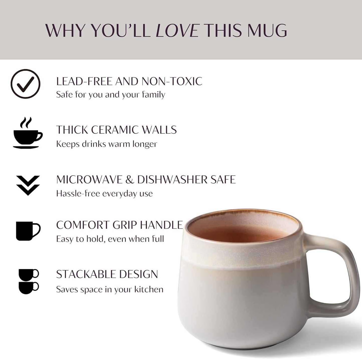 Ceramic Coffee Mugs Set of 4, 12 oz Stoneware Coffee Cups with Comfortable Handle for Latte, Tea, Cappuccino, Cocoa -Microwave and Dishwasher Safe - Modern Unique Aesthetic - Reactive Glaze