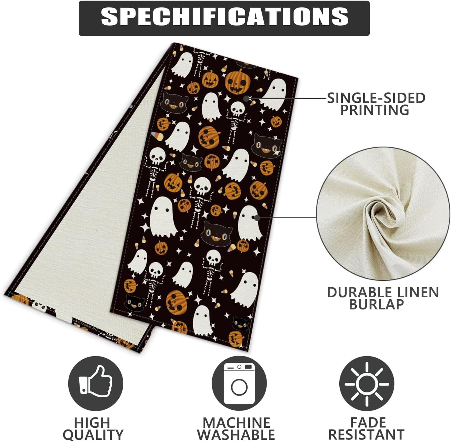 Halloween Table Runner Black Cat Pumpkins Seasonal Kitchen Dining Table Home Outdoor Party Decorations 13x120 Inch