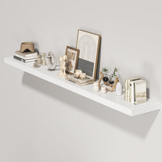 Floating Shelves for Wall, 72"W x 9.3"D x 1.5"H, Long Wooden Wall Mounted Display Shelves with Invisible Brackets for Living Room, Bedroom, Bathroom, Kitchen Decor and Storage, Set of 1, White