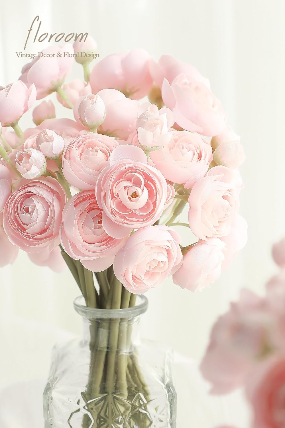 Floroom Ranunculus Artificial Flowers 18 Pcs Blush Faux Silk Mini Ranunculus Bulk Fake Wedding Filler Flowers for DIY Pink Bouquets, Centerpieces, Bridal Shower Decorations & Arrangements