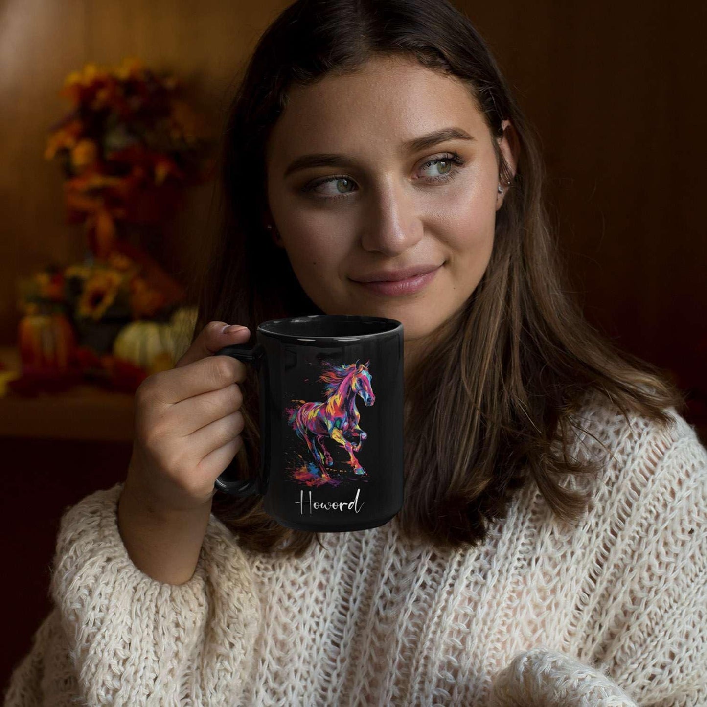 Horse Animal Themed Coffee Mug, Personalized Name Horse Black Cup, Gift For Men Women, Colorful Horse Design Mug, Customized Horse Animal Cup 11oz 15oz, Custom Horse Ceramic Mug