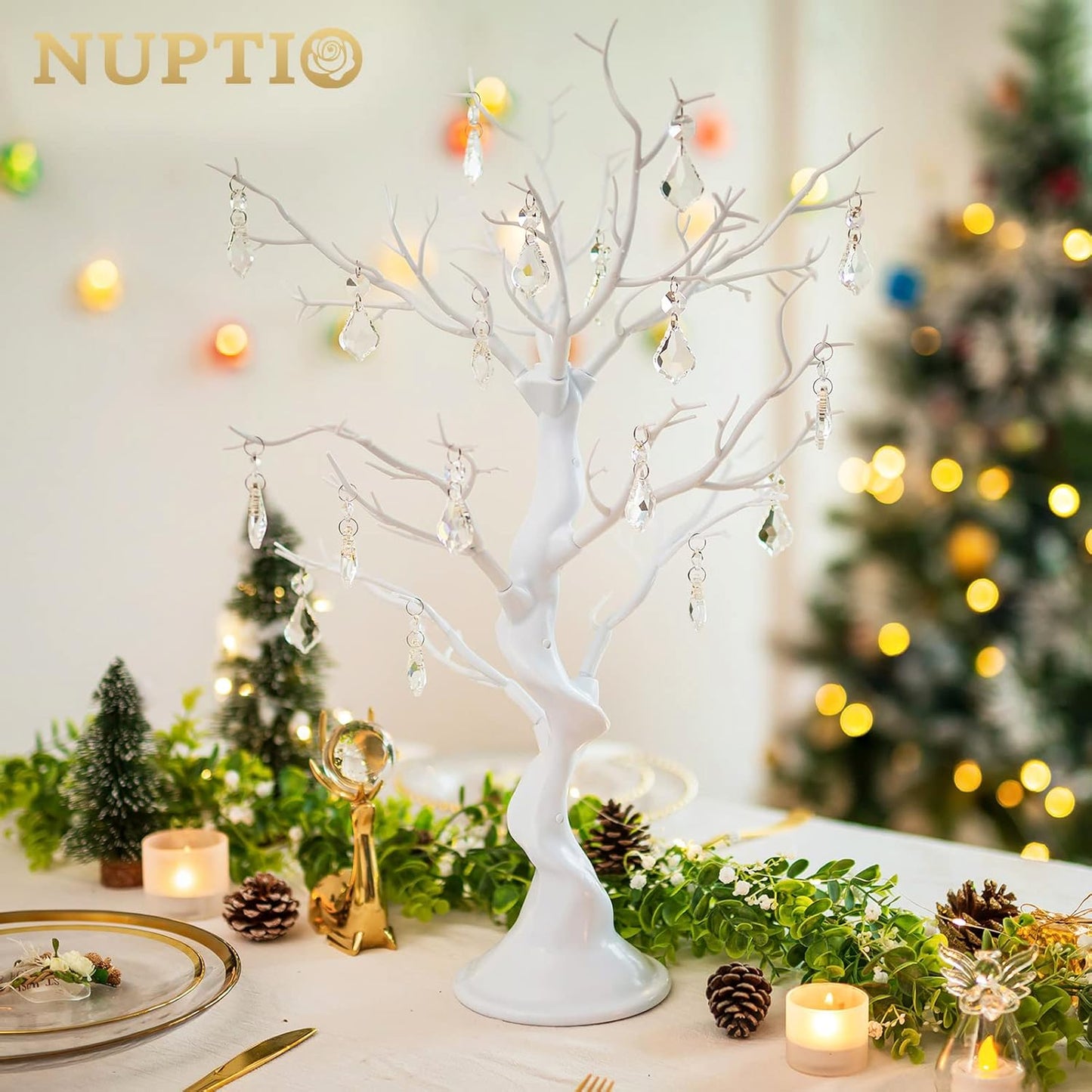 Nuptio Artificial Trees Decorative Trees: 2 Pcs White Twig Trees 22.8in Tall Halloween Decorations Wedding Centerpiece for Tables Fake Easter Tree for Christmas Thanksgiving Birthday Party Decor