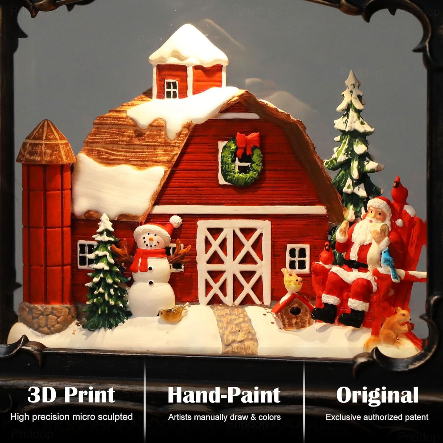 Christmas Snow Globe Lantern Christmas Decorations Gifts Barn Snowman Santa Claus Cardinal Winter Farm Scene Musical Glitter Snowfall USB/Battery Timer 12 inch