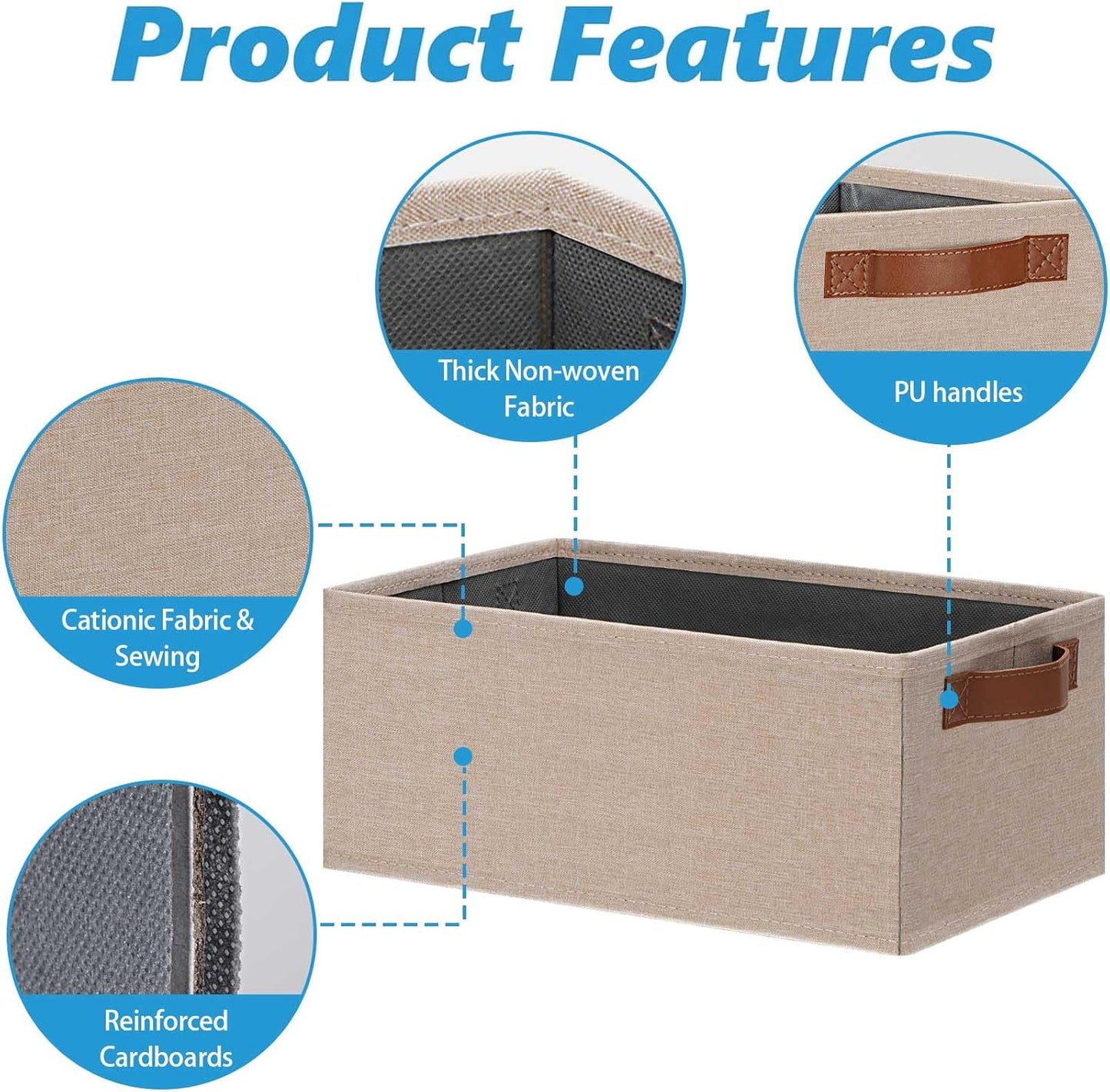 GhvyenntteS Small Fabric Storage Bins 6 Pack, 11.8" x 7.87" x 5.11" Storage Basket with Leather Handles, Closet Storage Bins for Shelves, Storage Baskets for Shelves, DVD Storage (Beige Yellow)