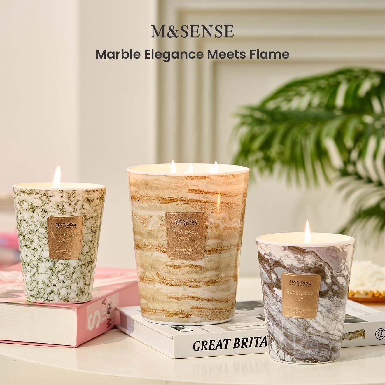 M&SENSE EucalyptusMint Scented Candles for Home, 3-Wick Highly Scented Jar Candles, Extra Large Candle 35 Oz 150 Hours Long Lasting Burning, Relaxing Aromatherapy Candle for Stress Relief, Meditation