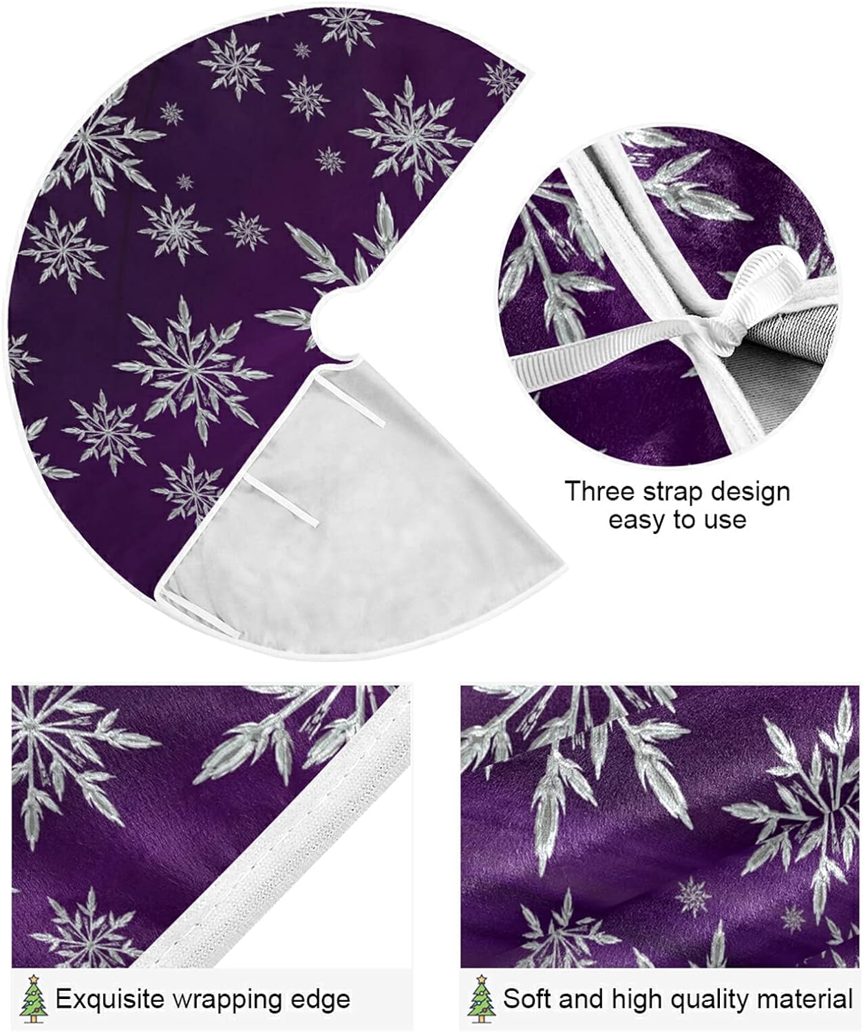 Christmas Snowflake Purple Tree Skirt, Seasonal Tree Mat Holiday Party Supplies Ornaments Indoor Outdoor Decorations for Tabletop Trees 35.4 Inches