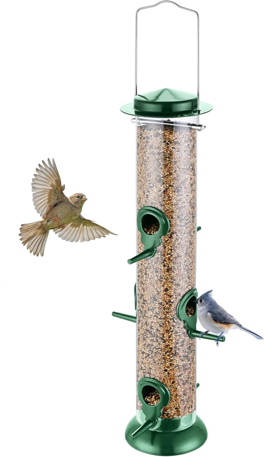 Metal Tube Bird Feeders for Outdoors Hanging,Finch Feeders for Outside,Chew-Proof Hanging Birdfeeder,Squirrel-Proof 6 Ports Bird Feeder 13 Inch,Anti-Rust,Green,1 Pack(Seed is not Included)