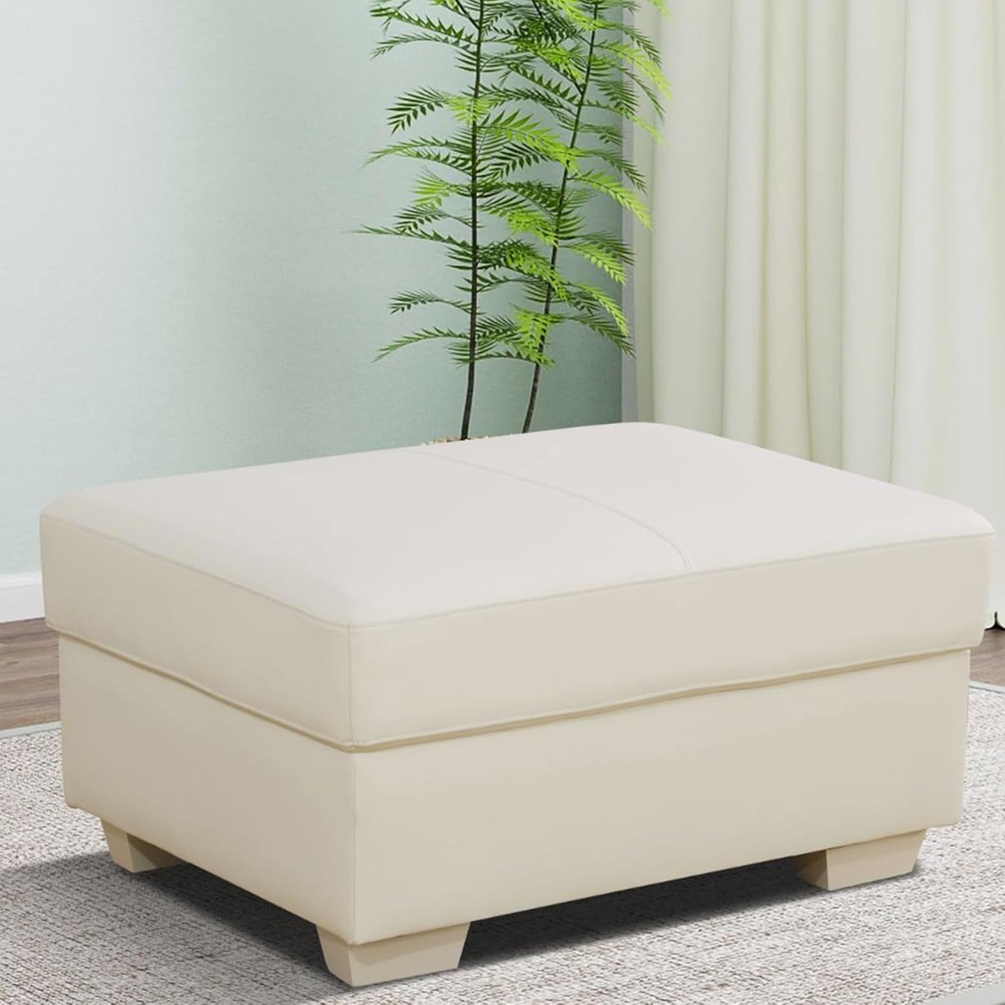 Ottoman Rectangular Storage Ottoman Bench, Genuine Cow Leather Footrest, Coffee Table, Stool Footstool with Hinged Lid for Living Room, Bedroom, Entryway, White, 36.5"x28"x18.5"