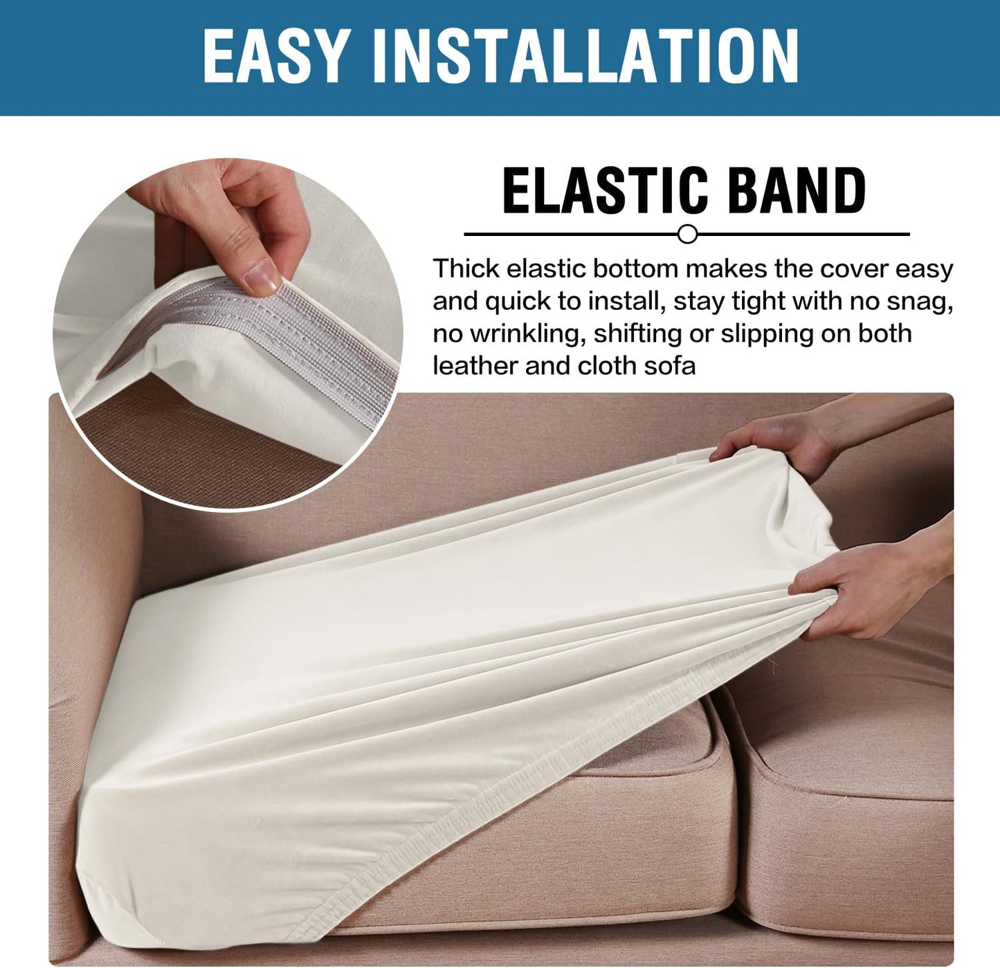 H.VERSAILTEX Velvet Stretch Couch Cushion Cover Plush Cushion Slipcover for Chair Loveseat Sofa Cushion Furniture Protector Seat Cushion Sofa Cover (2 Piece Medium Sofa Cushion Covers, Porcelain)