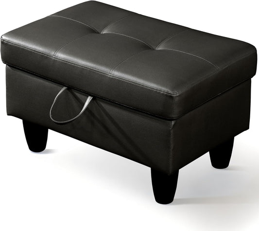 Ottoman Rectangular Storage Ottoman Bench, Faux Leather Footrest, Coffee Table, Stool Footstool with Hinged Lid for Living Room, Bedroom, Entryway, Black, 28.5"x19"x17.5"
