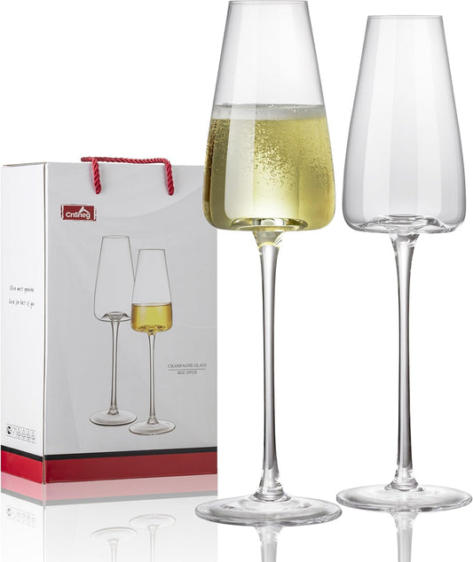 Champagne Flutes Glass Set of 2, Crystal Champagne Glasses 9OZ/ 270ML, Hand Blown Mimosa Glasses, Unique Champagne Gift for Wedding, Engagement Gift