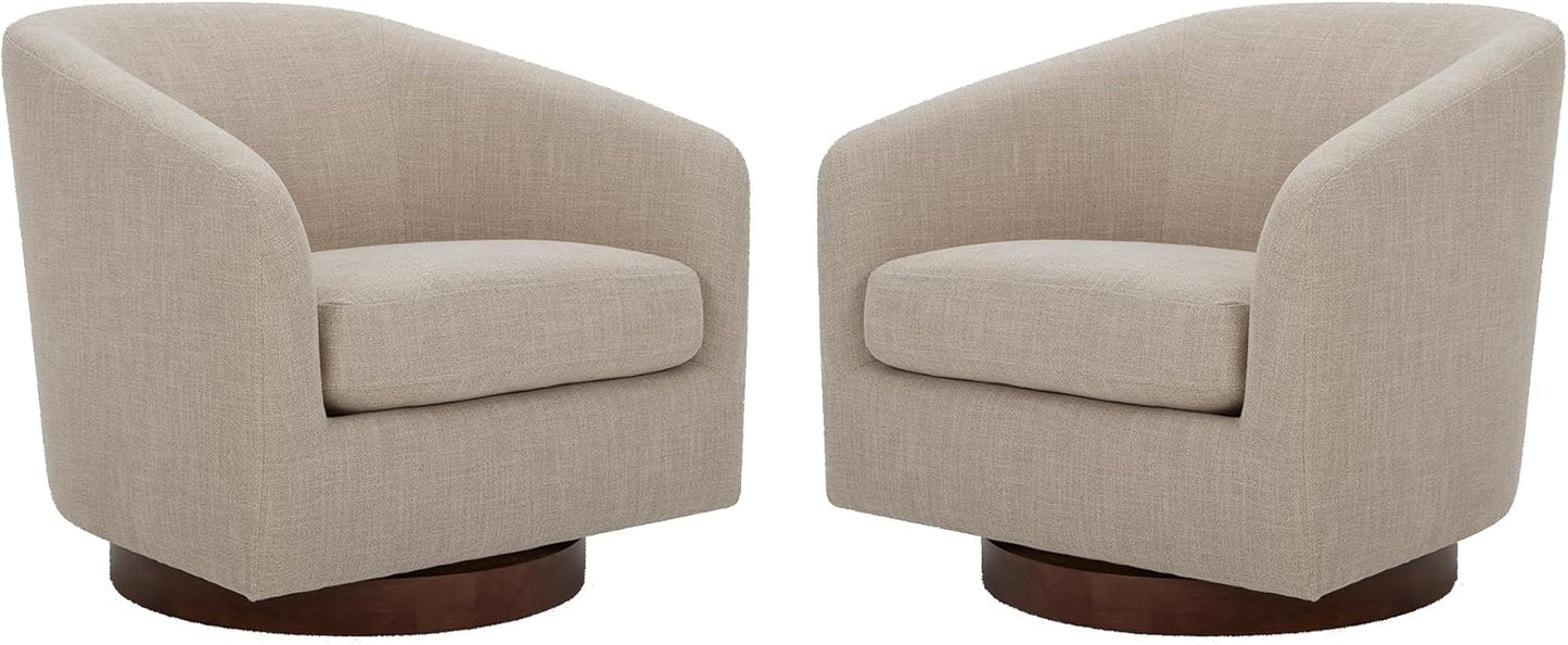 CHITA Swivel Accent Chair, FSC Certified Upholstered Fabric Barrel Chair for Living Room Set of 2, Fully Assembled, Flax Beige