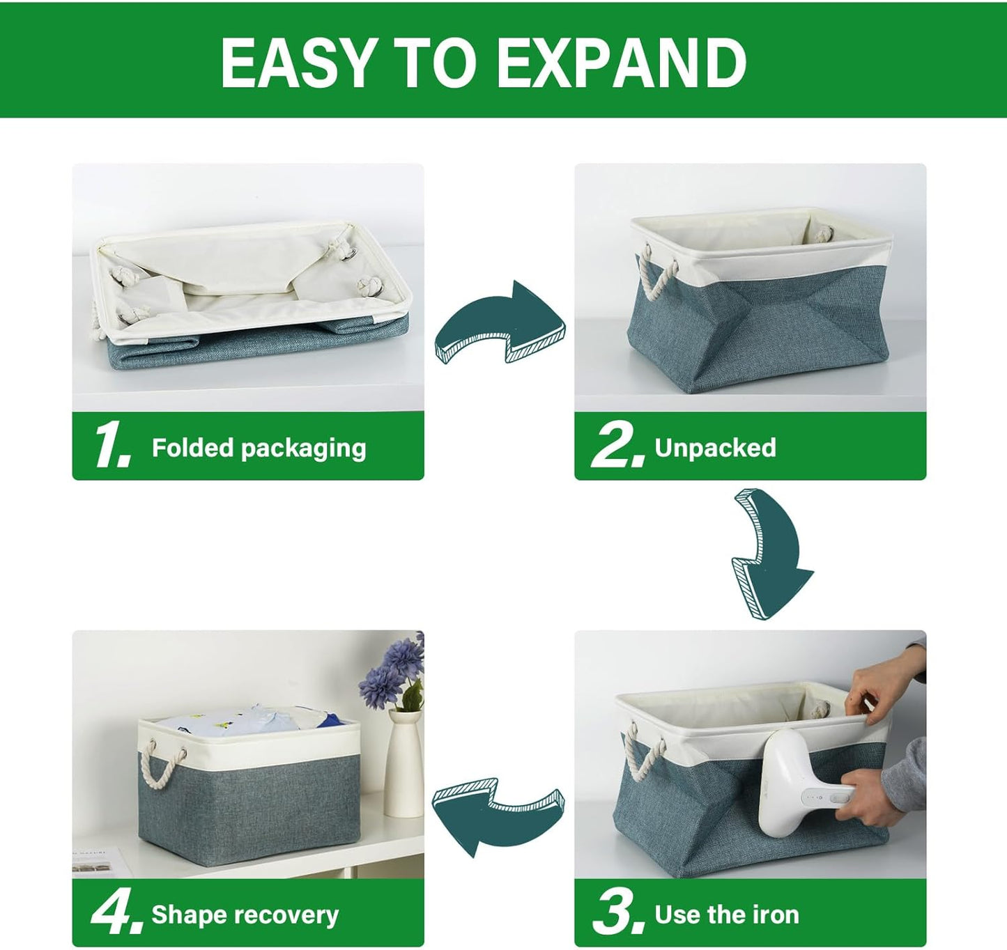 Bidtakay Fabric Storage Baskets for Shelves 3 Pack Large Storage Bins for Organizing Linen Collapsible Organizer for Closet-Deep Green