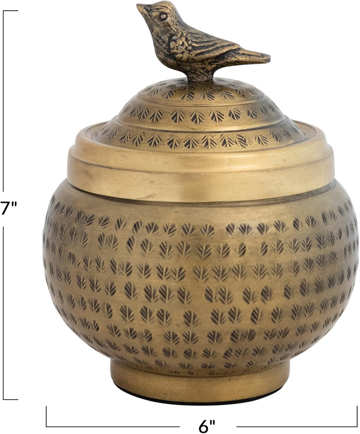 Creative Co-Op Round Hammered Metal Container with Bird Finial, Brass Finish