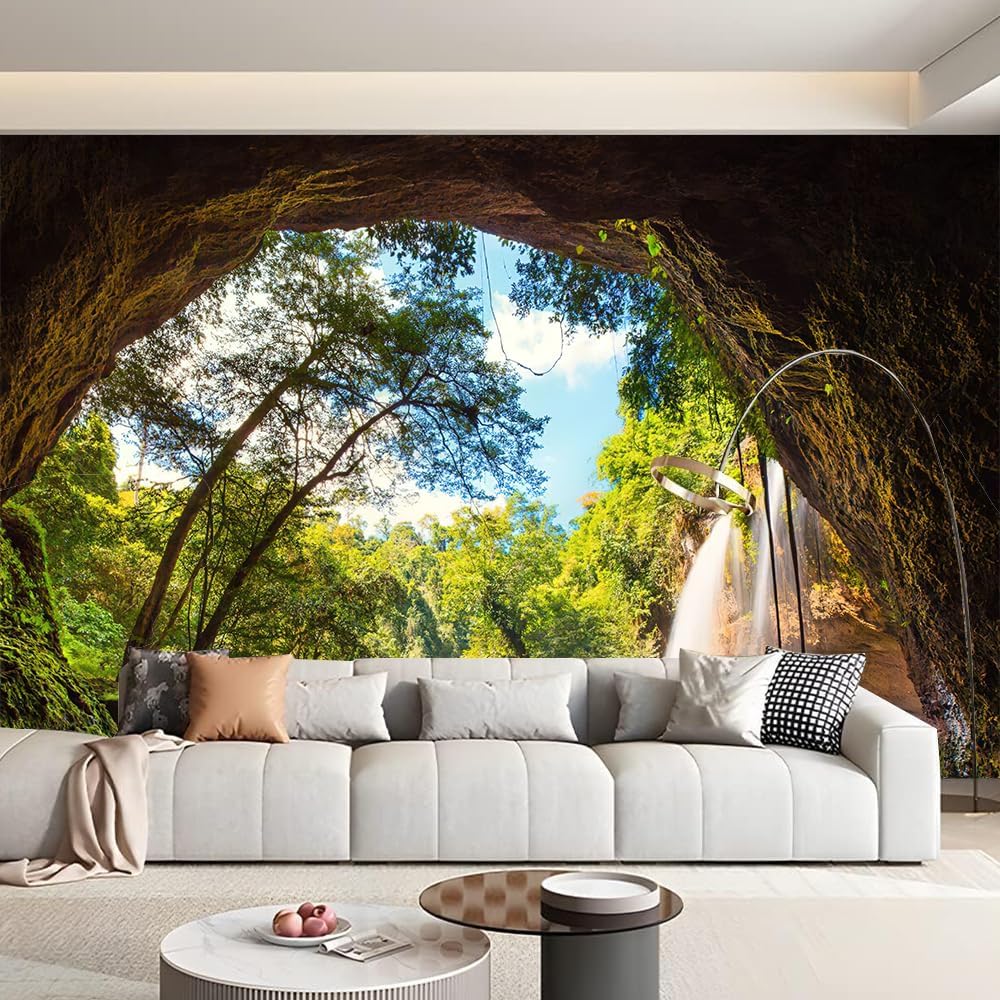 FENDROM Green Misty Forest Tapestry Wall Hanging Nature Mountain Cave Landscape Tapestry Waterfall River Tapestries for Bedroom Living Room Dorm Decor