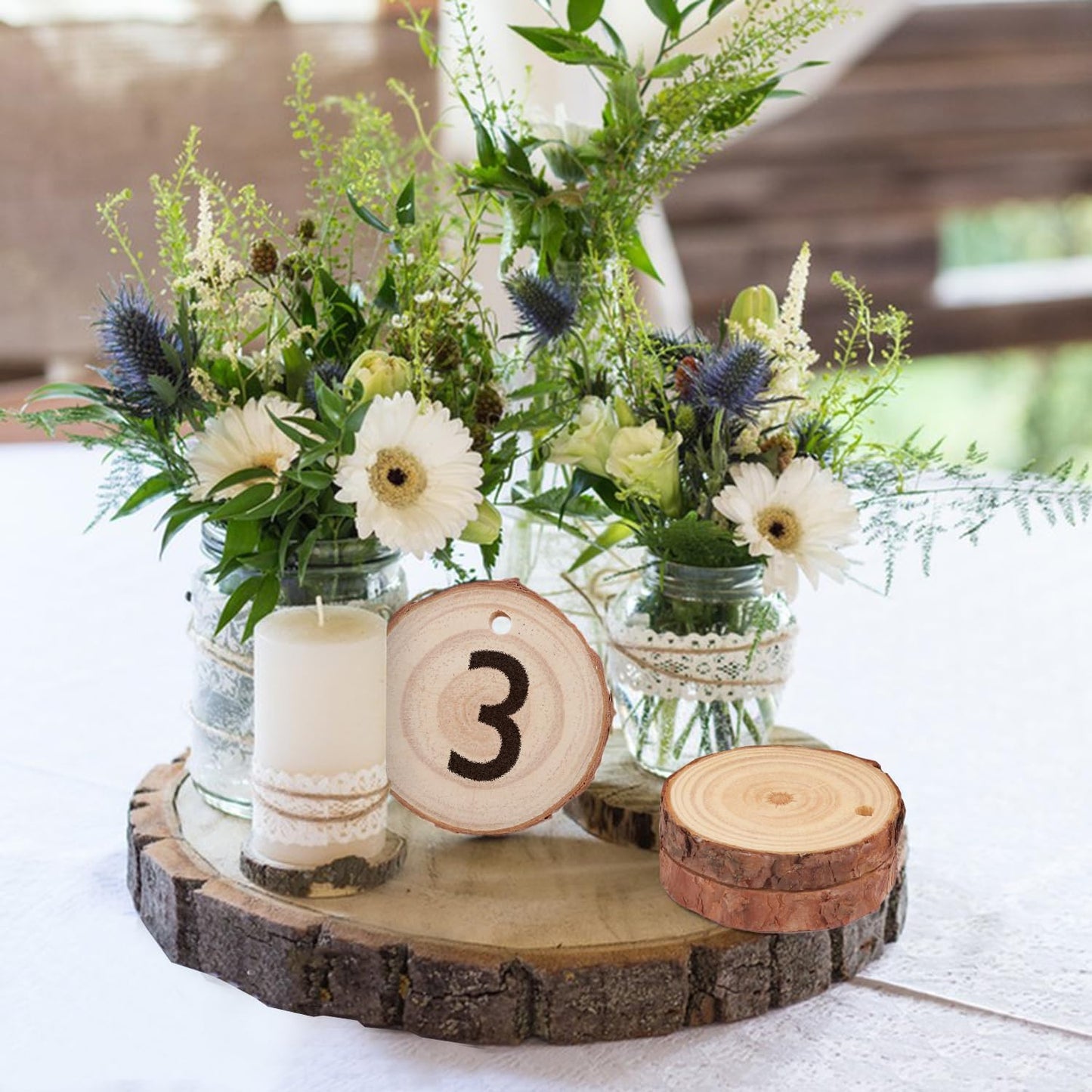 70 PCS 3 Inch Unfinished Wood Slices Hole Wood, Natural Wood Slices, Predrilled with Hole Wood Slice for DIY Arts Craft Christmas Ornaments by GNIEMCKIN