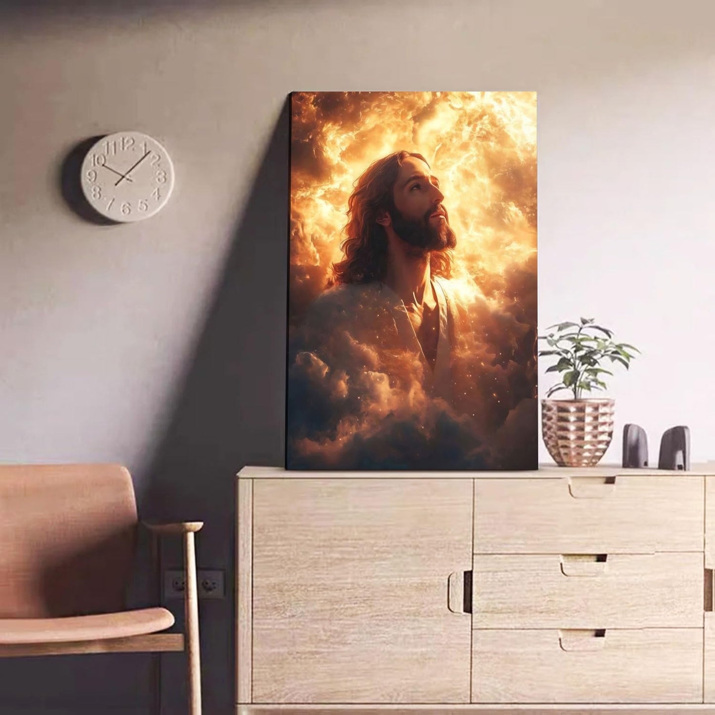 Framed Canvas Jesus Divine Glory Wall Decor Wall Art Gallery Decoration Unique Print Wall Decor for Living Room Bedroom Church Home Decor 12x16 Inch Ready to Hang