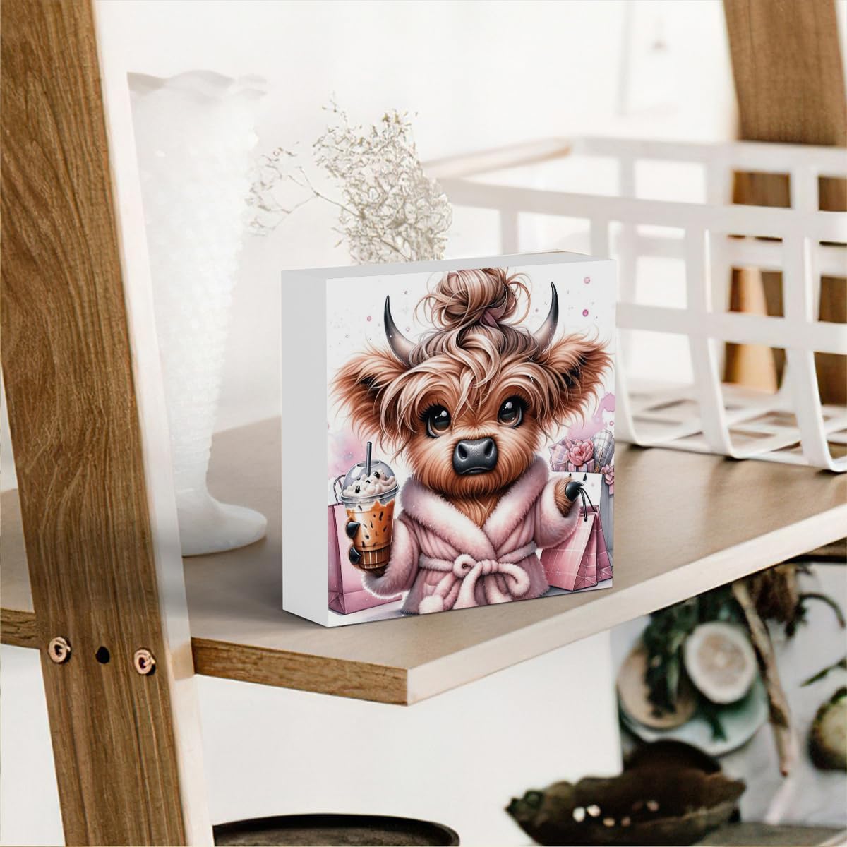 Highland Cow Winter Decor, Highland Cow Gifts for women, Highland Cow Baby Decor, Highland Cow Nursery Decor, Wooden Box Decor Sign for Home Farmhouse Office Living Room Table Shelf Tiered