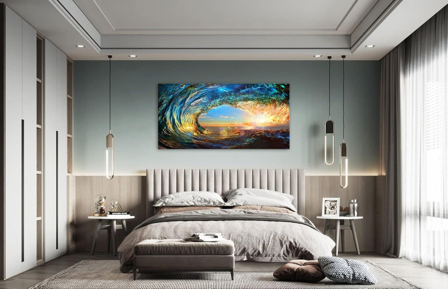Cao Gen Decor Art S06750 Giant Wave Water Wall Art Canvas Prints 1 Panels Ocean Waves Pictures Paintings with Sunset Blue Seascape Framed for Living Room Bedroom Kicthen Office Artwork