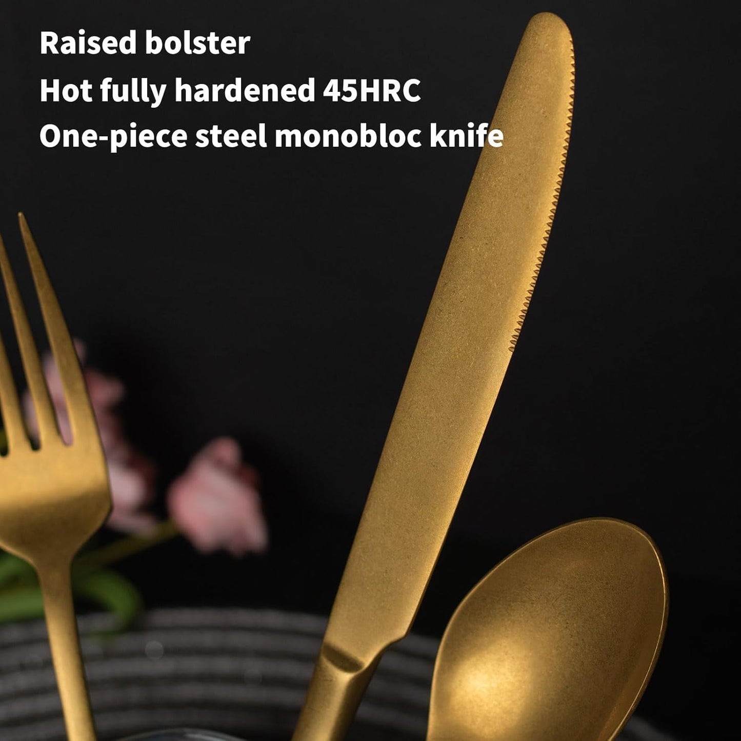 Alata Kate Gold Tumbled 20-Piece Silverware Set,Service for 4,Stainless Steel Flatware Set,Tumbled Cutlery Set,Dishwasher Safe