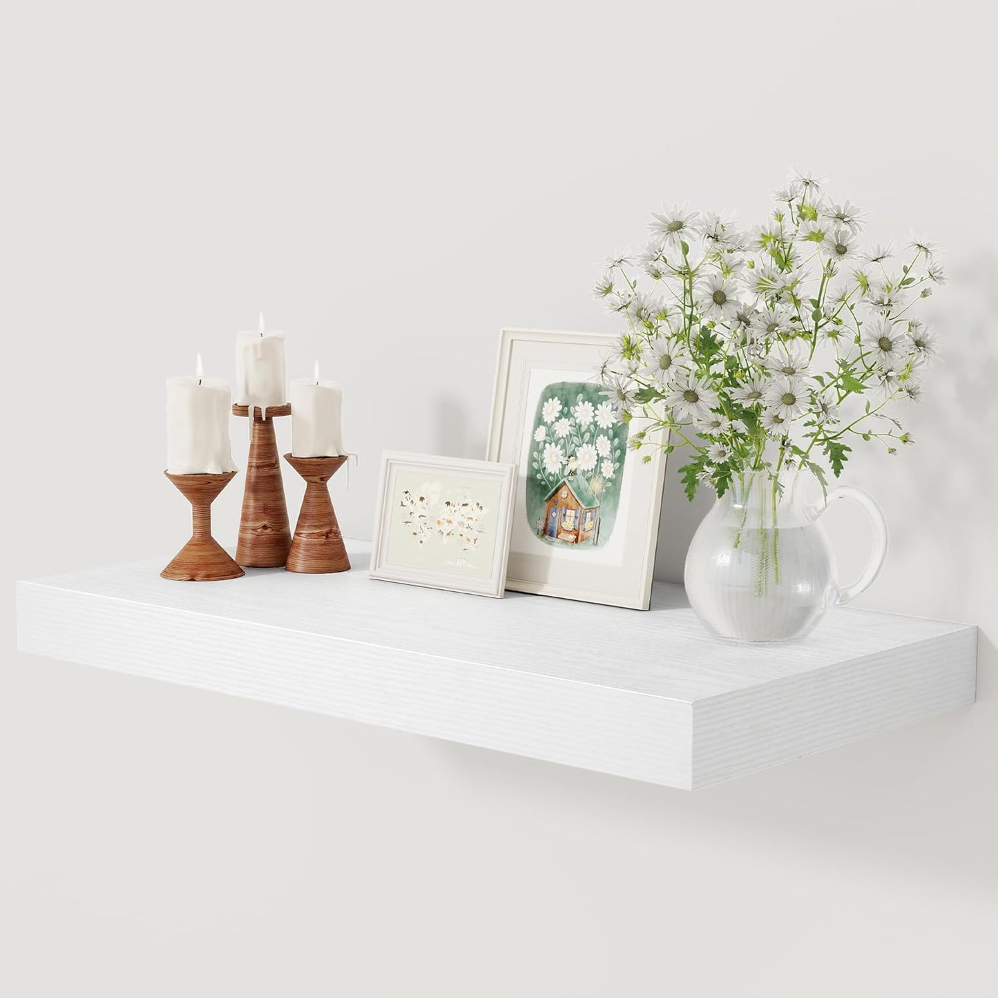 12 Inch Deep White Floating Shelves, 24 x 12 Floating Shelf for Books, Rustic Wood Deep Wall Shelves for Home Storage & Display, 2" Thicked Shelves for Kitchen, Living Room, Bedroom, 1 Pack