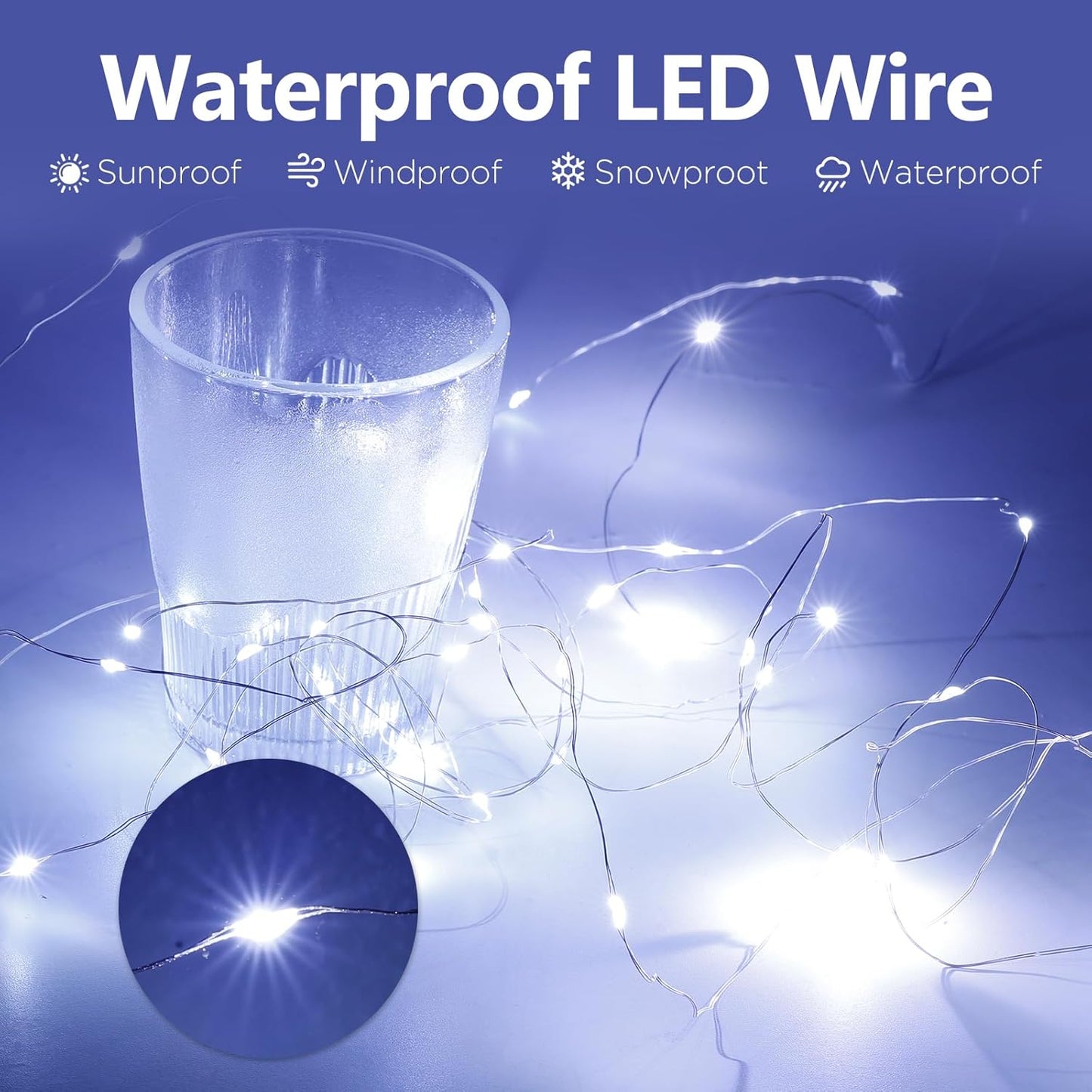 Fairy Lights Battery Operated String Lights 16.4ft 50LED Flashing and Constant Light Waterproof Silver Wire for Christmas DIY Party Bedroom Wedding (White, 8 Pack)