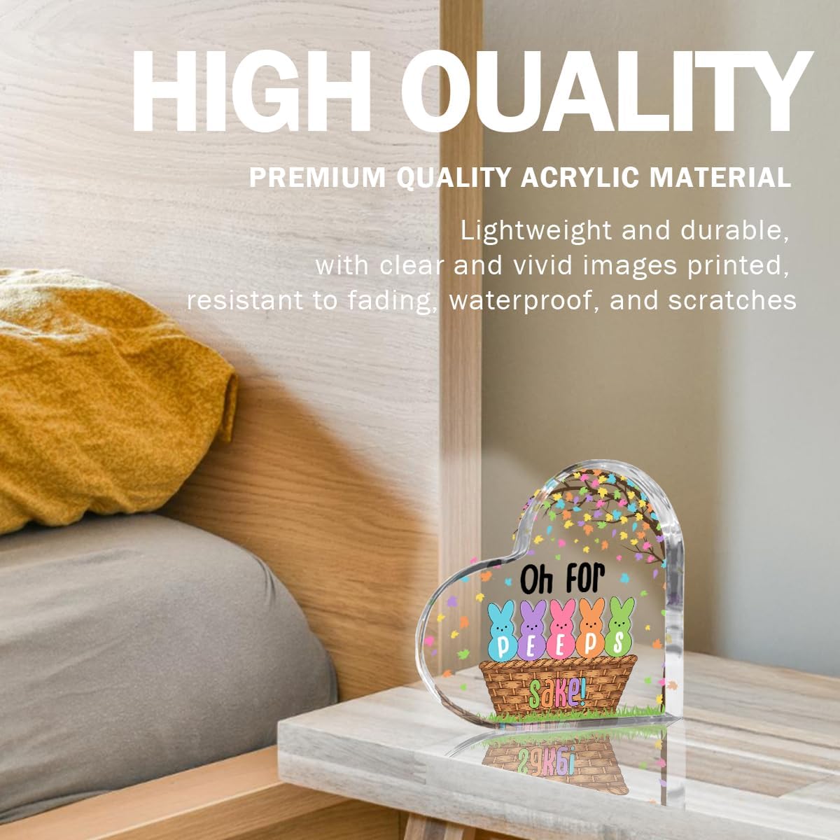 Funny Easter Bunny Decor Desk Decor Acrylic Heart Sign Easter Decorations Easter Gift Acrylic Heart Plaque Box Sign for Home Farmhouse Kitchen Bathroom Shelf Table Decoration Oh for Peeps Shake Sign