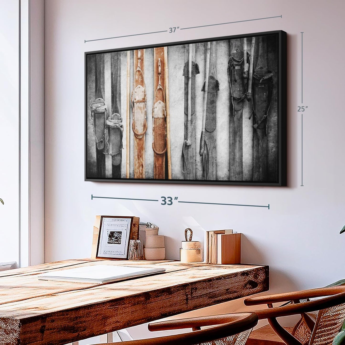 ElephantStock Ski Collection Wall Art - Horizontal Framed Canvas - 1-Piece Bathroom Wall Decor - Photography sports Canvas Print - Brown and Black Decor for Wall - 37" X 25"