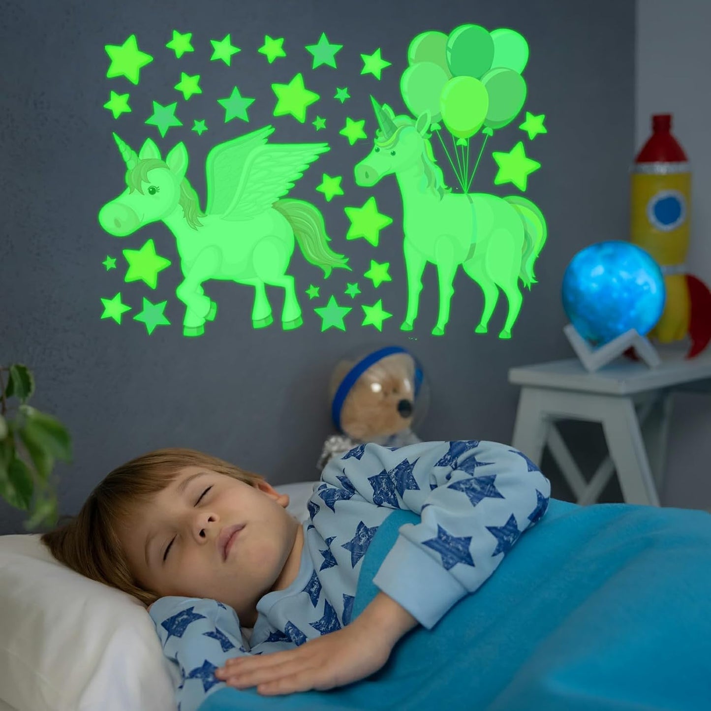 Glow in The Dark Stickers, 89 PCS Glow Stars Unicorn Ceiling Stickers Unicorn Rainbow Sweet Dreams Wall Decals for Kids Girls Bedroom Nursery Playroom Party Room Decor