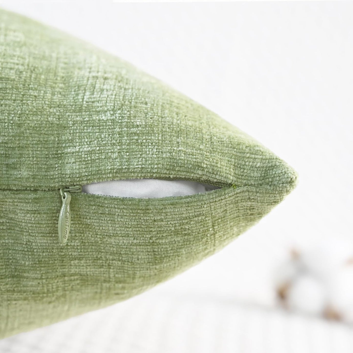 CaliTime Throw Pillow Covers Decorative 24 X 24 Inches Pack of 2 Cozy Chenille Cushion Cases for Couch Sofa Bed Living Room Home Sage Green